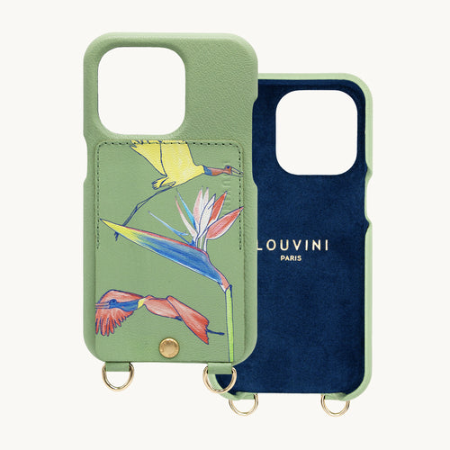 COQUE IPHONE CUIR PORTE CARTE AVEC ANNEAUX LOU x FILIPE JARDIM - VERT CLAIR