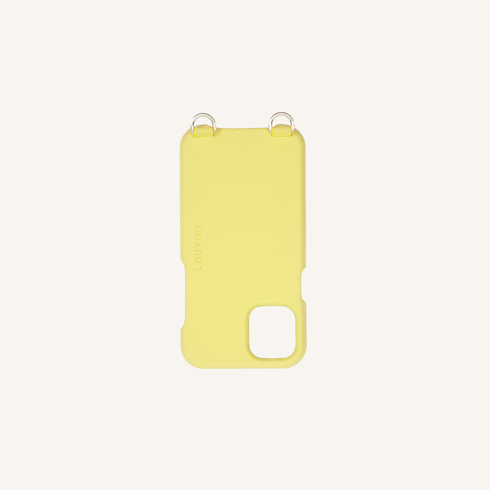 Coque pour iphone en cuir jaune avec anneaux 