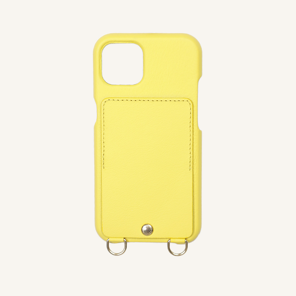 Coque iPhone cuir porte carte avec anneaux LOU jaune personnalisable