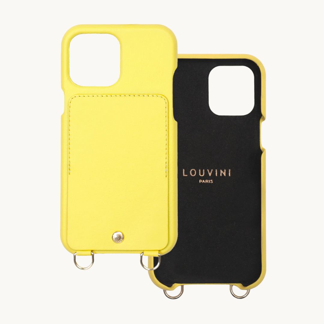 Coque iPhone cuir porte carte avec anneaux LOU Jaune