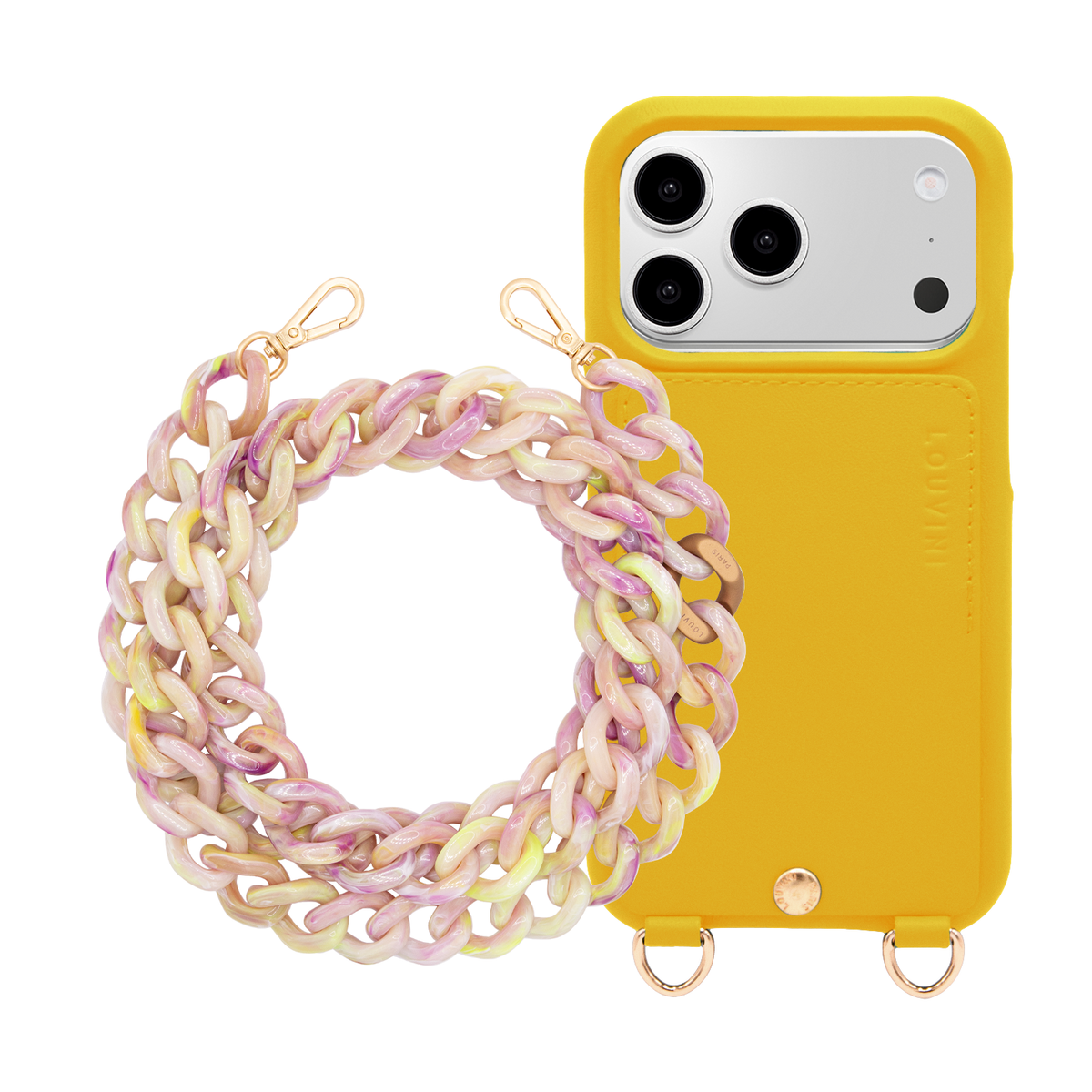 Coque iPhone LOU Jaune & Chaîne ZOE Jaune-Violet