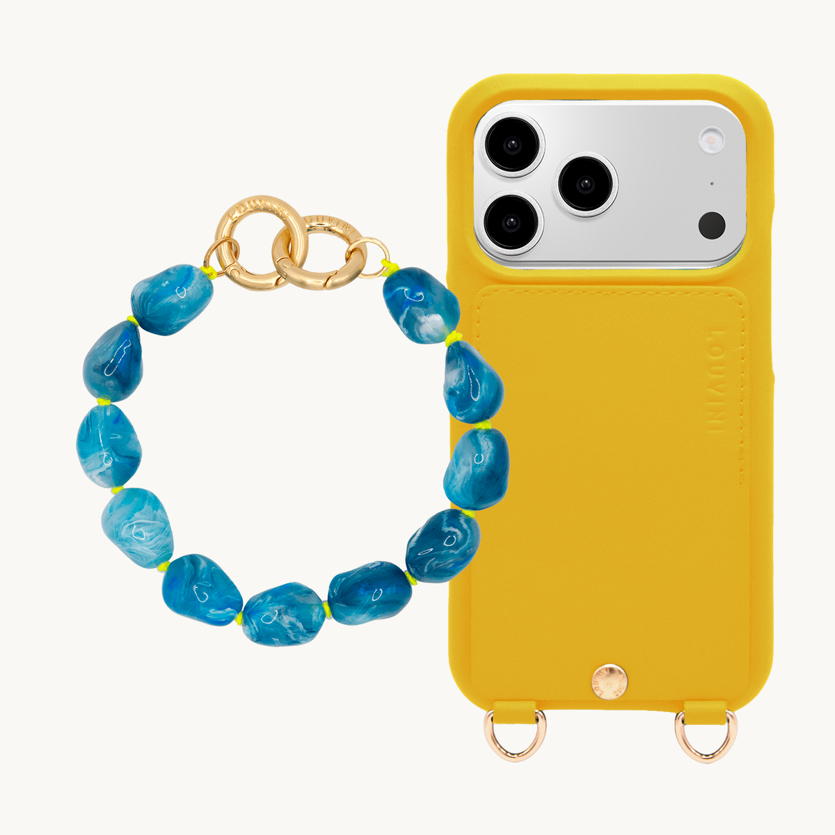 Coque iPhone LOU Jaune & Bracelet PETIT ROMY Ciel