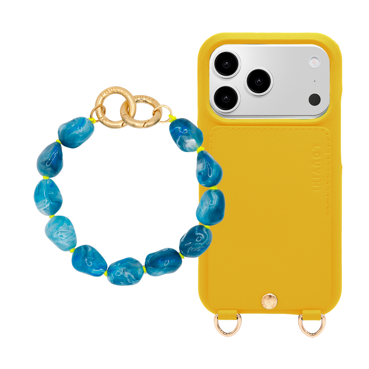 Coque iPhone LOU Jaune & Bracelet PETIT ROMY Ciel