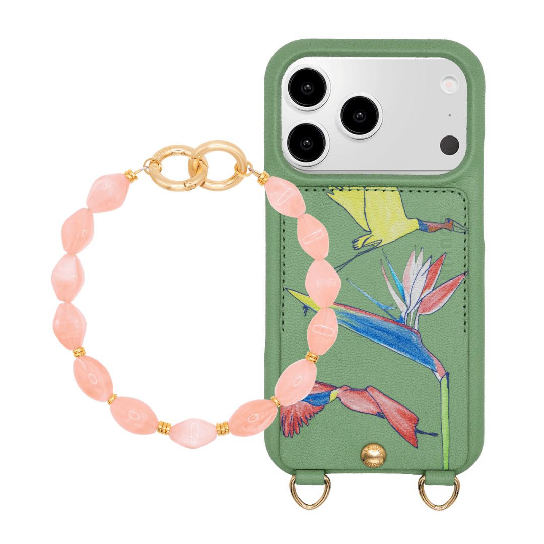 Coque iPhone LOU x FILIPE JARDIM Vert Clair & Bracelet PETIT RITA Corail