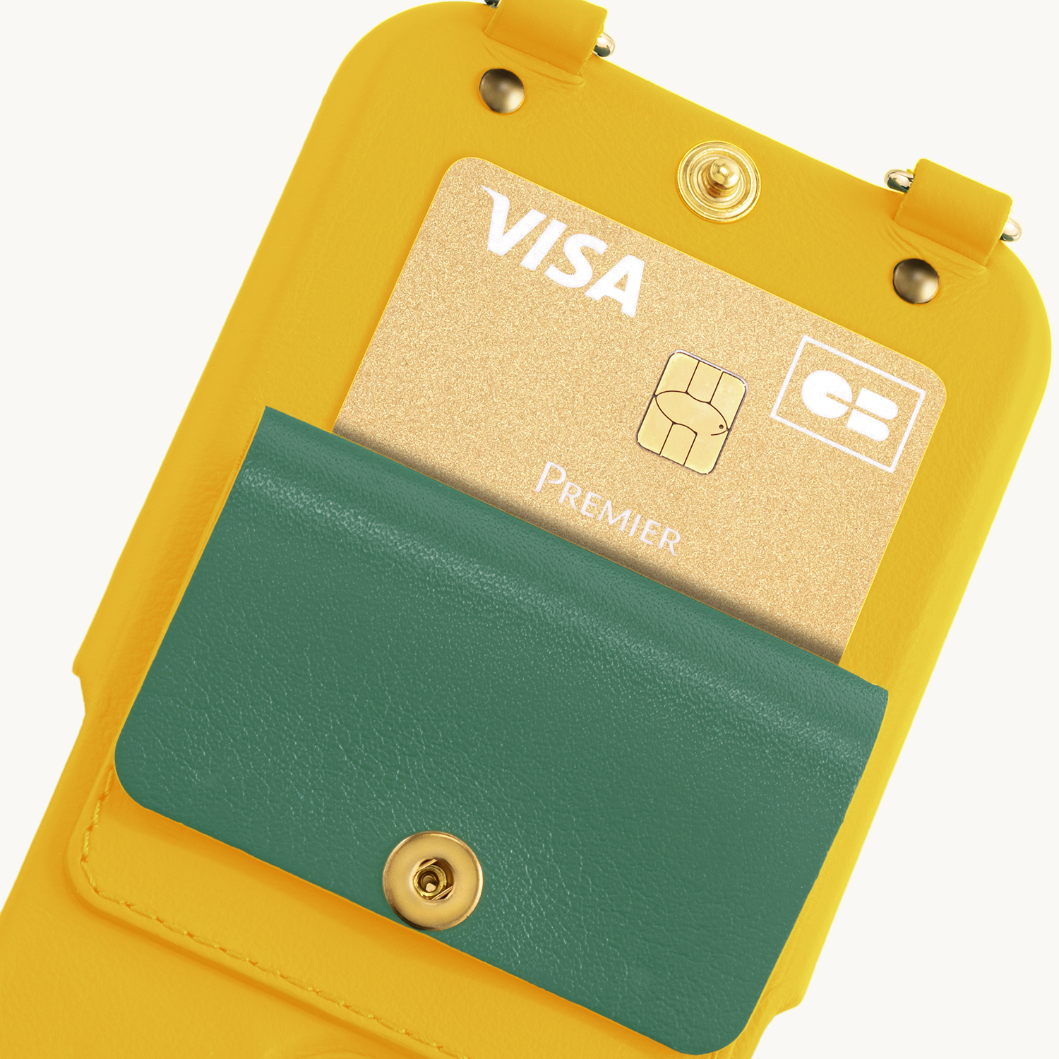 Coque iPhone cuir porte carte avec anneaux LOU - Jaune