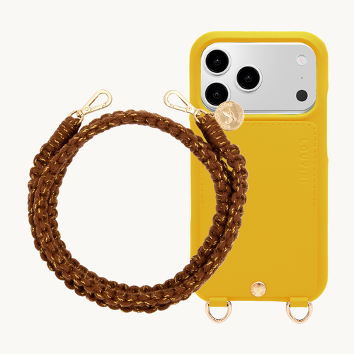 Coque iPhone LOU Jaune & Cordon PALMA Chocolat