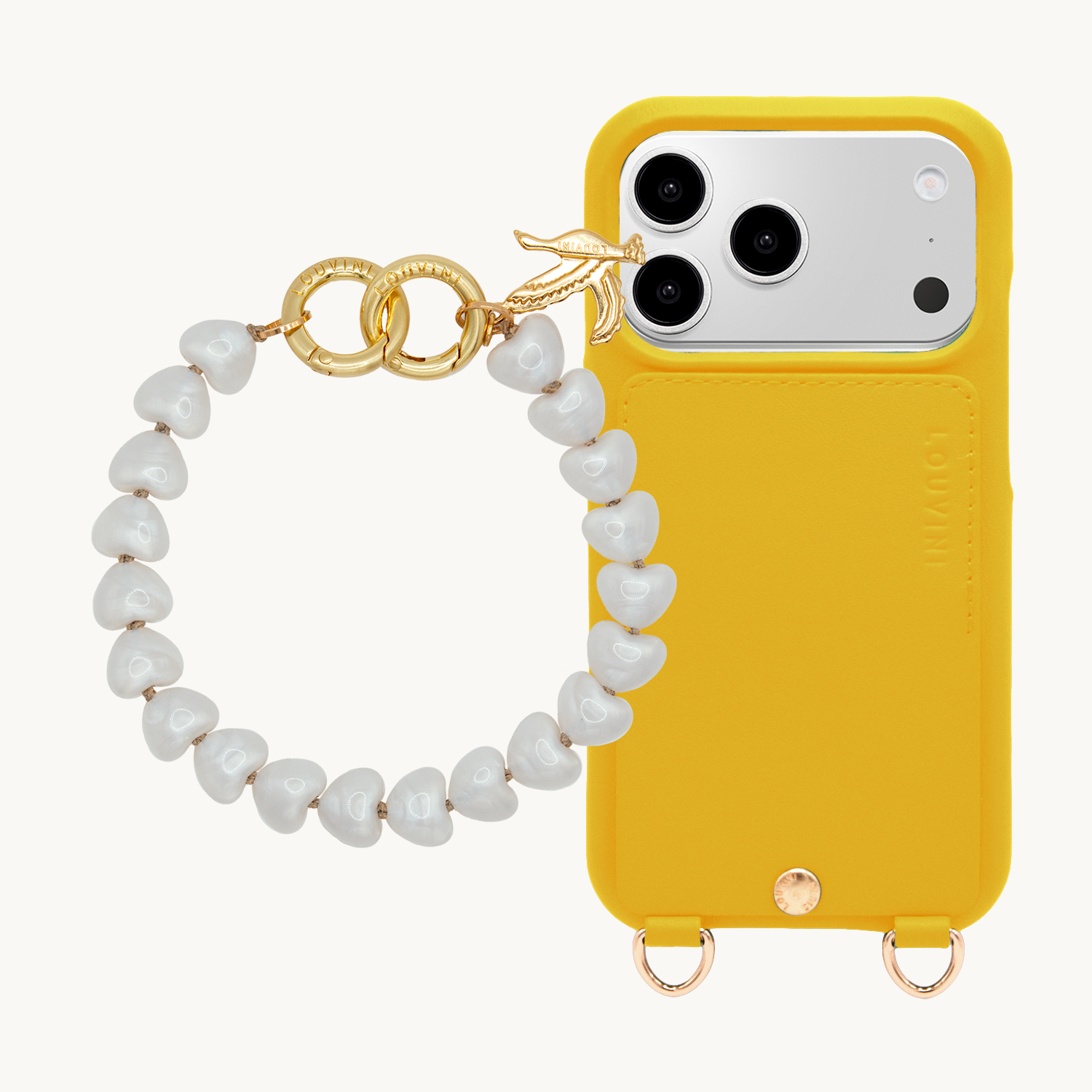 Coque iPhone LOU Jaune & Bracelet TINY CUORE - Perle Blanche