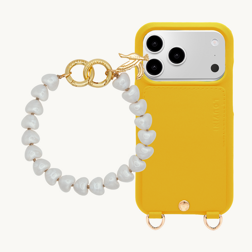 Coque iPhone LOU Jaune & Bracelet TINY CUORE - Perle Blanche