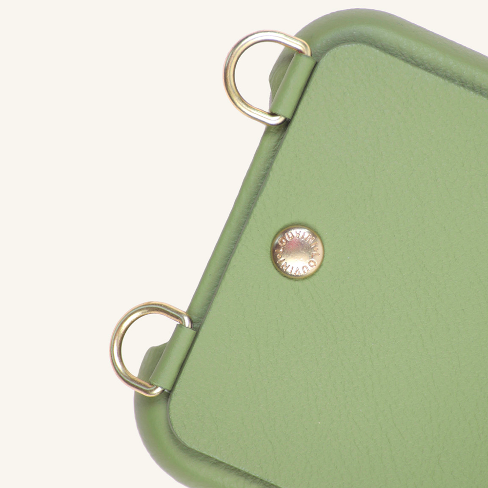 Coque iPhone cuir porte carte avec anneaux LOU vert kaki