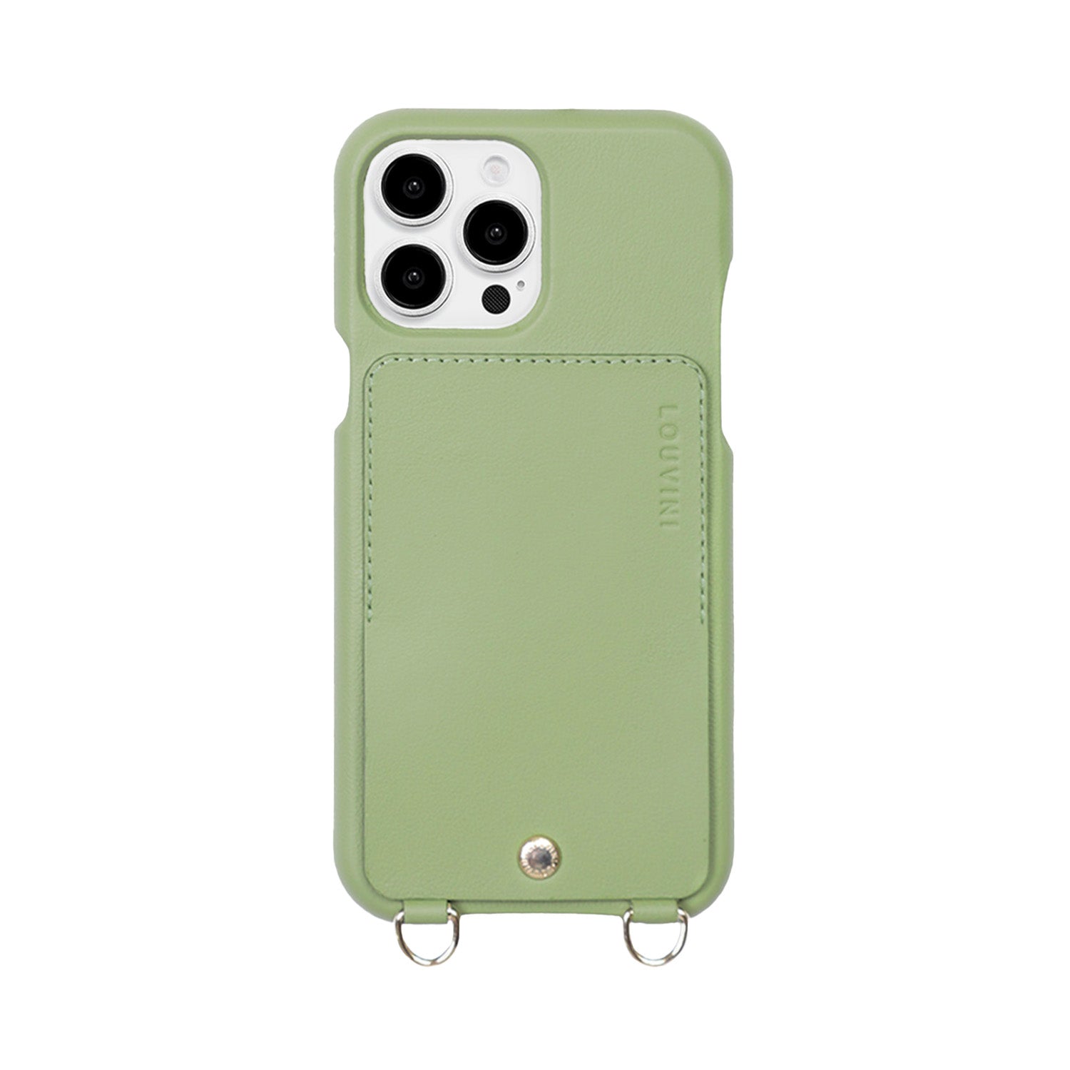 Coque iPhone cuir porte carte avec anneaux LOU - Kaki