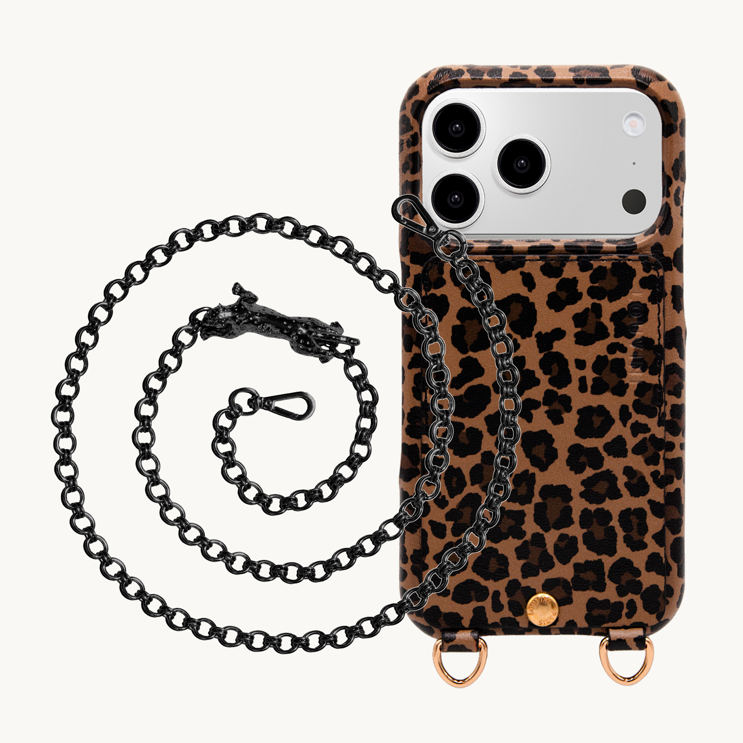 Coque iPhone LOU Léopard & Chaîne DALIA Léopard Noir