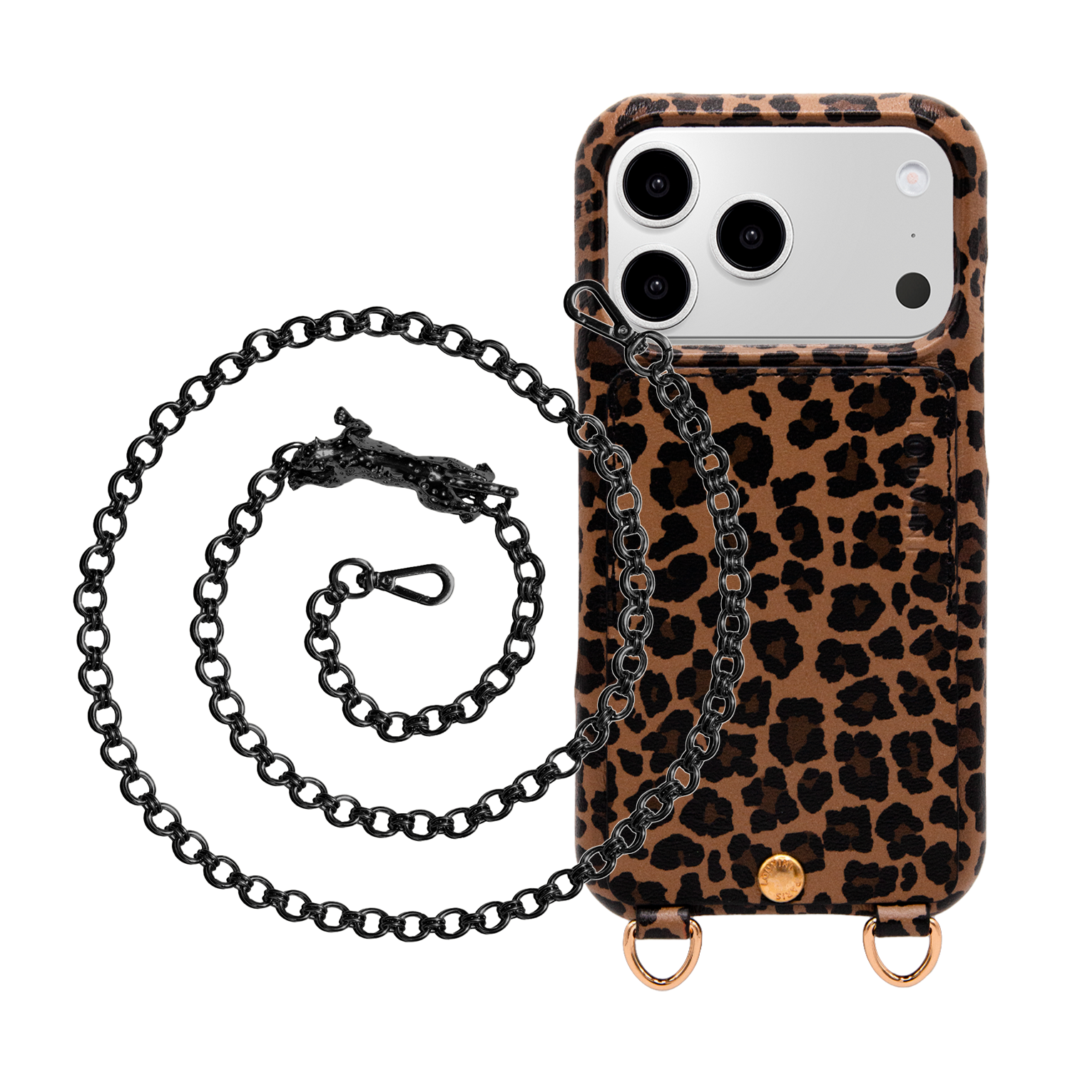Coque iPhone LOU Léopard & Chaîne DALIA Léopard Noir