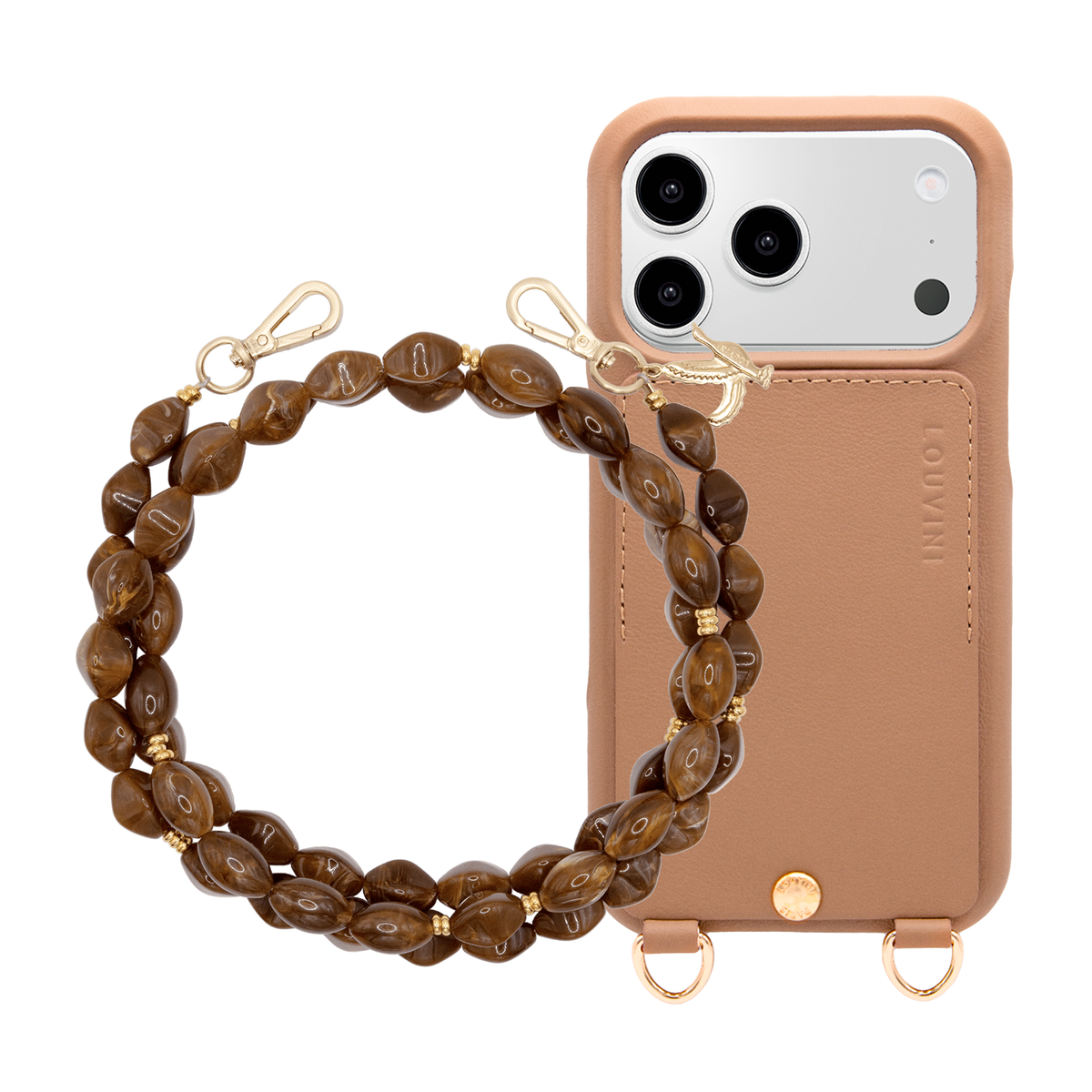 Coque iPhone LOU Camel & Chaîne RITA Brun