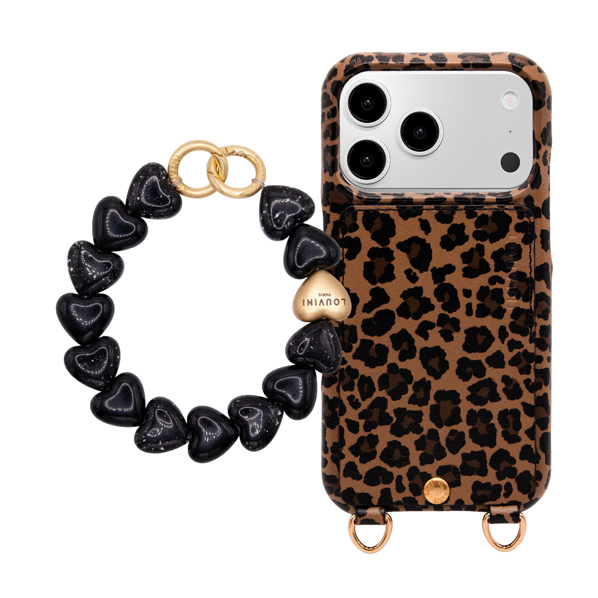 Coque iPhone LOU Léopard & Bracelet PETIT CUORE Noir
