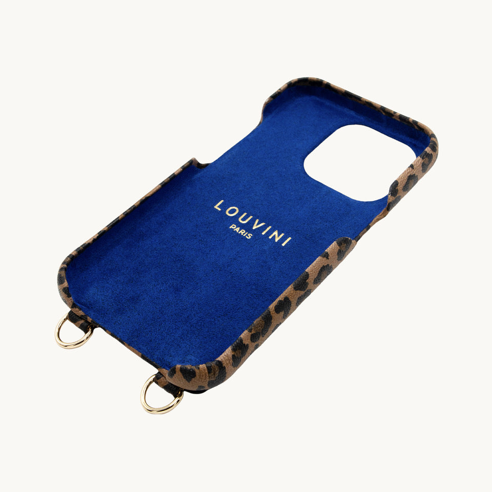 COQUE IPHONE CUIR PORTE CARTE AVEC ANNEAUX LOU  LEOPARD detail interieur 