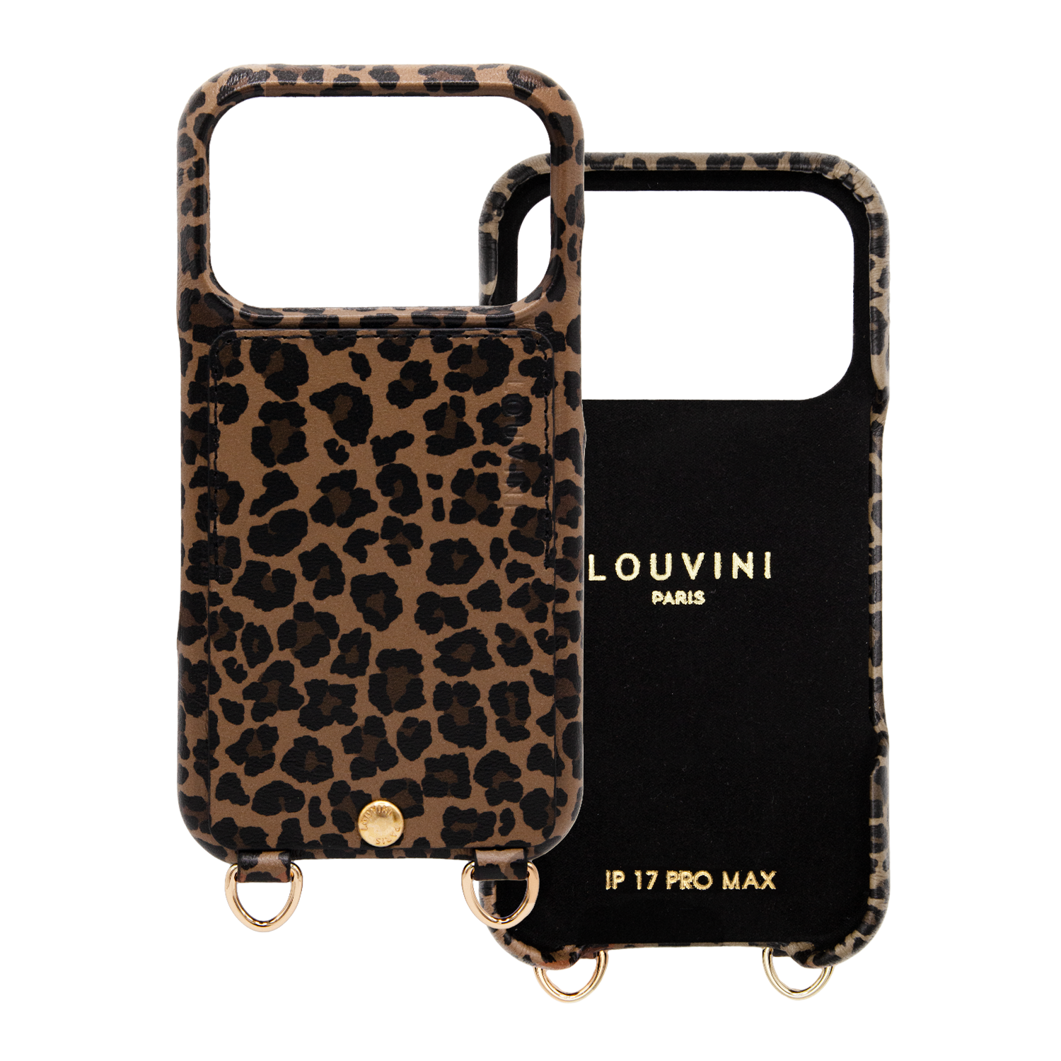 Coque en cuir imprimé léopard avec porte carte et anneaux intégrés pour iPhone 17 Pro Max