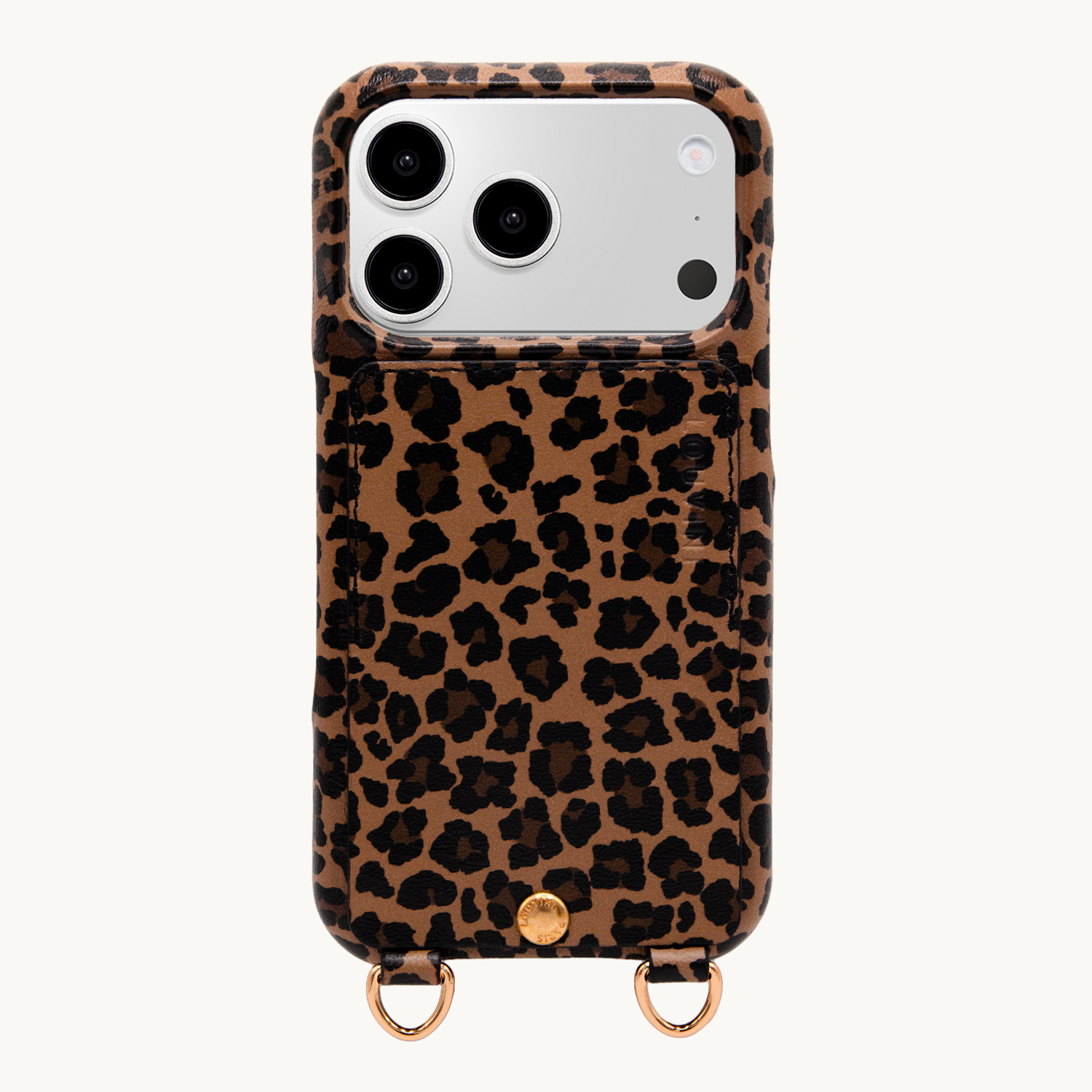 Coque iPhone cuir porte carte avec anneaux LOU - Léopard
