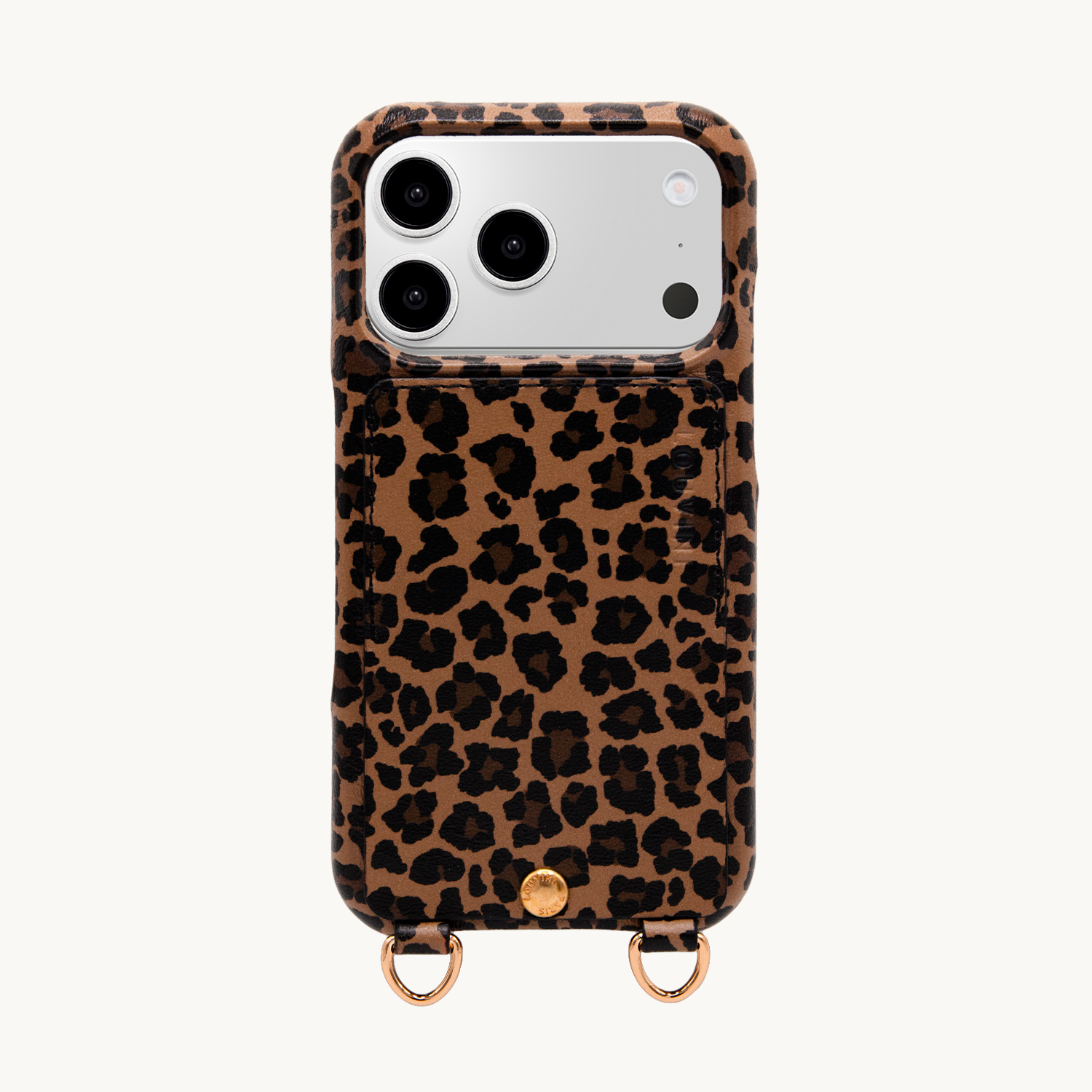 Coque iPhone cuir porte carte avec anneaux LOU - Léopard
