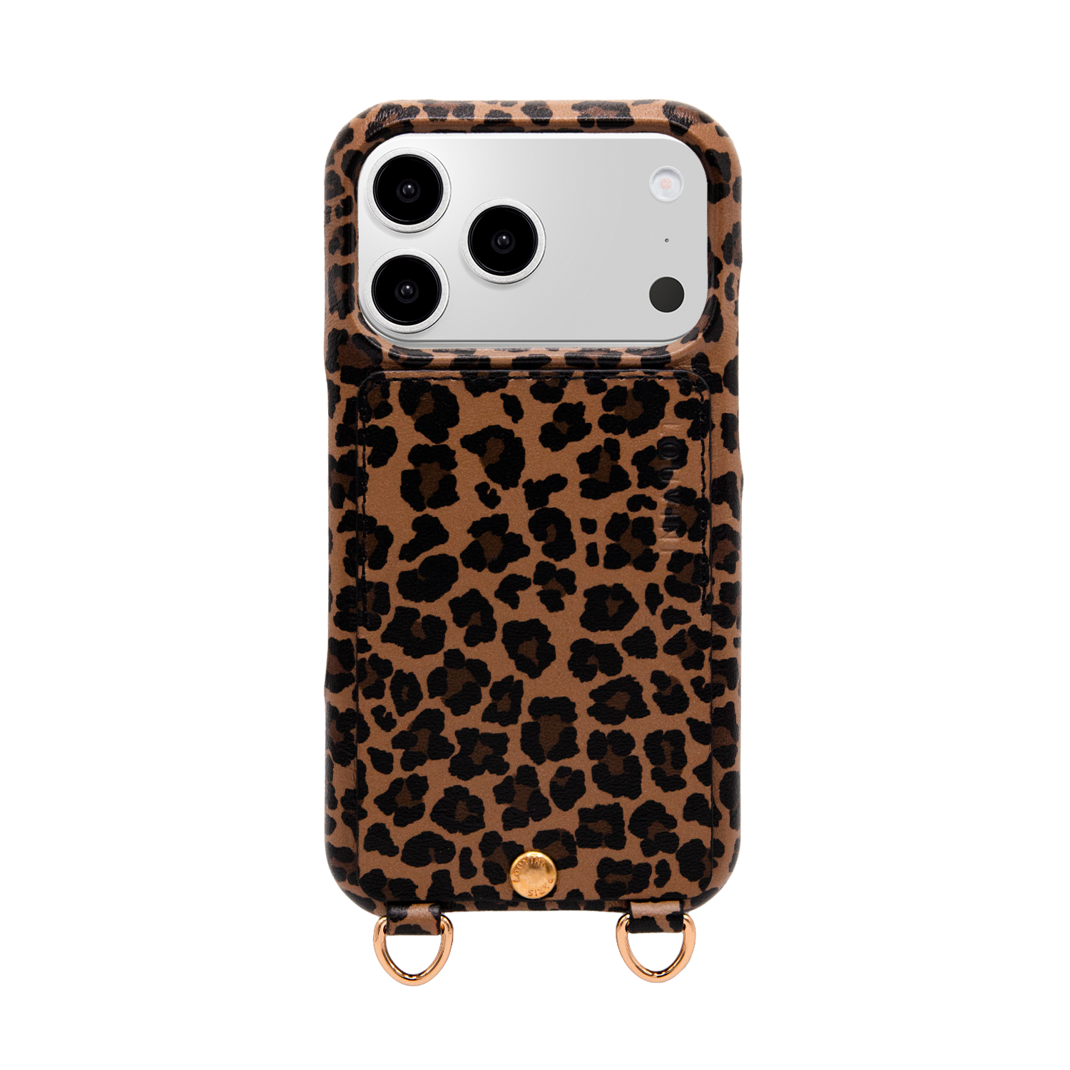 Coque iPhone cuir porte carte avec anneaux LOU - Léopard