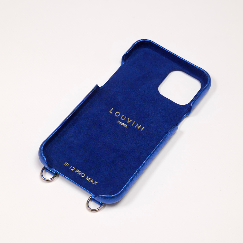 coque en cuir métallisé bleu pour iphone