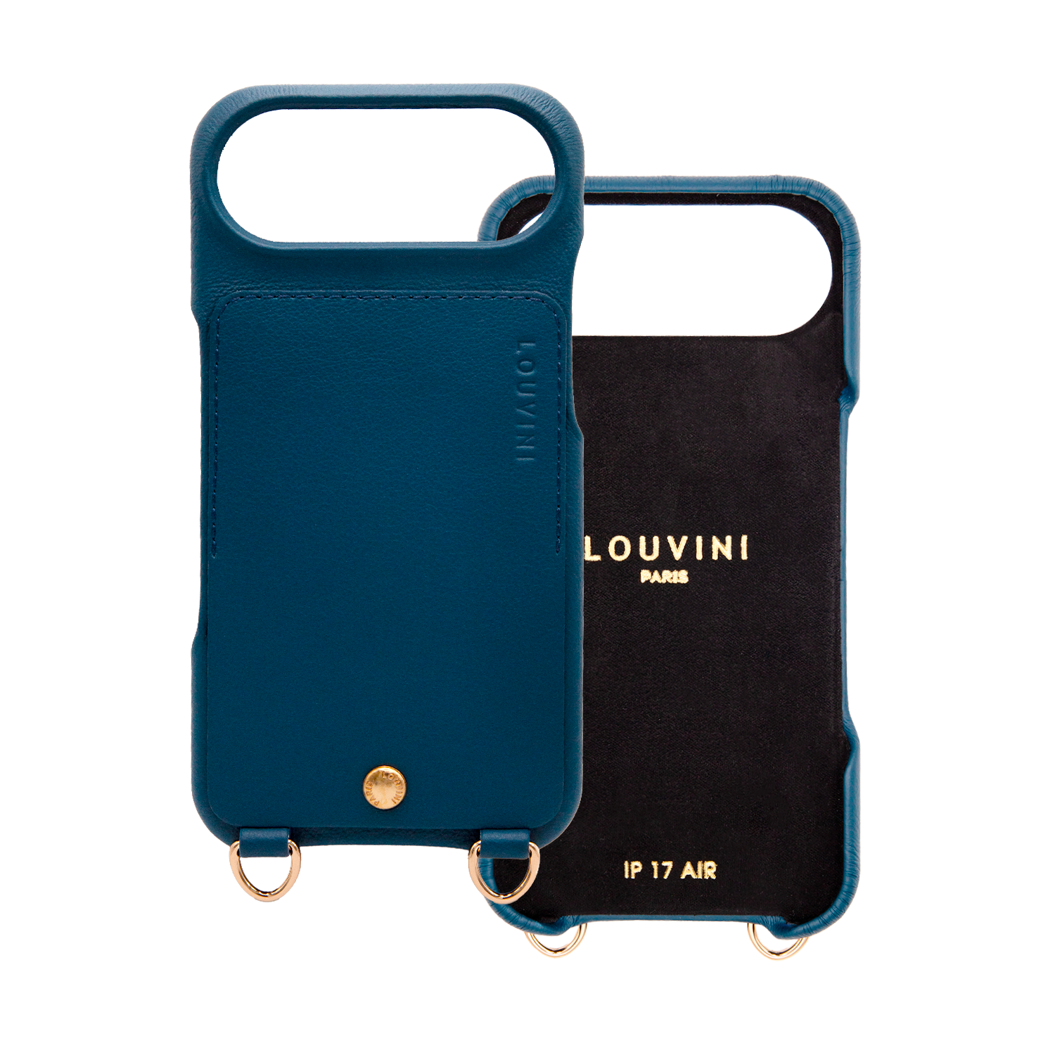Coque iPhone cuir porte carte avec anneaux LOU - Marine