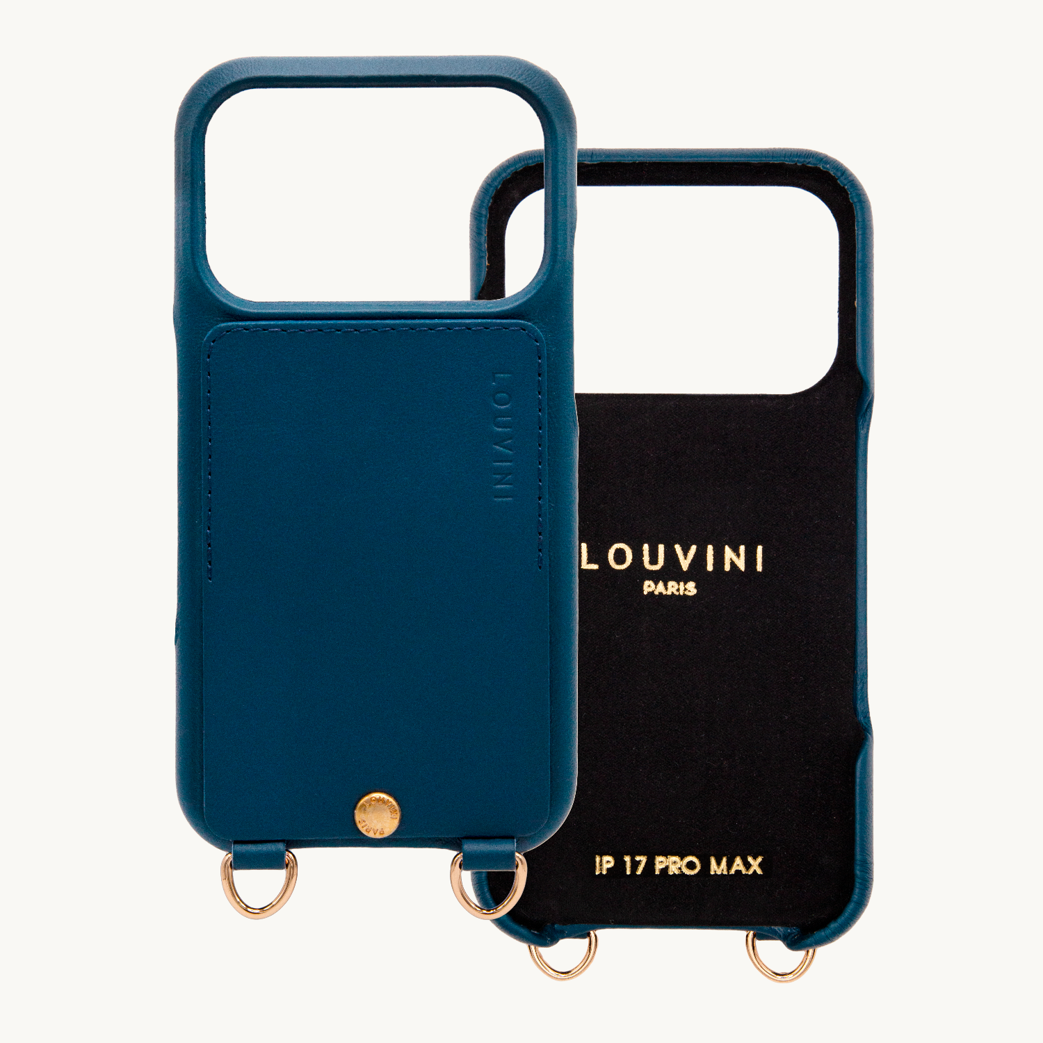 Coque iPhone cuir porte carte avec anneaux LOU - Marine
