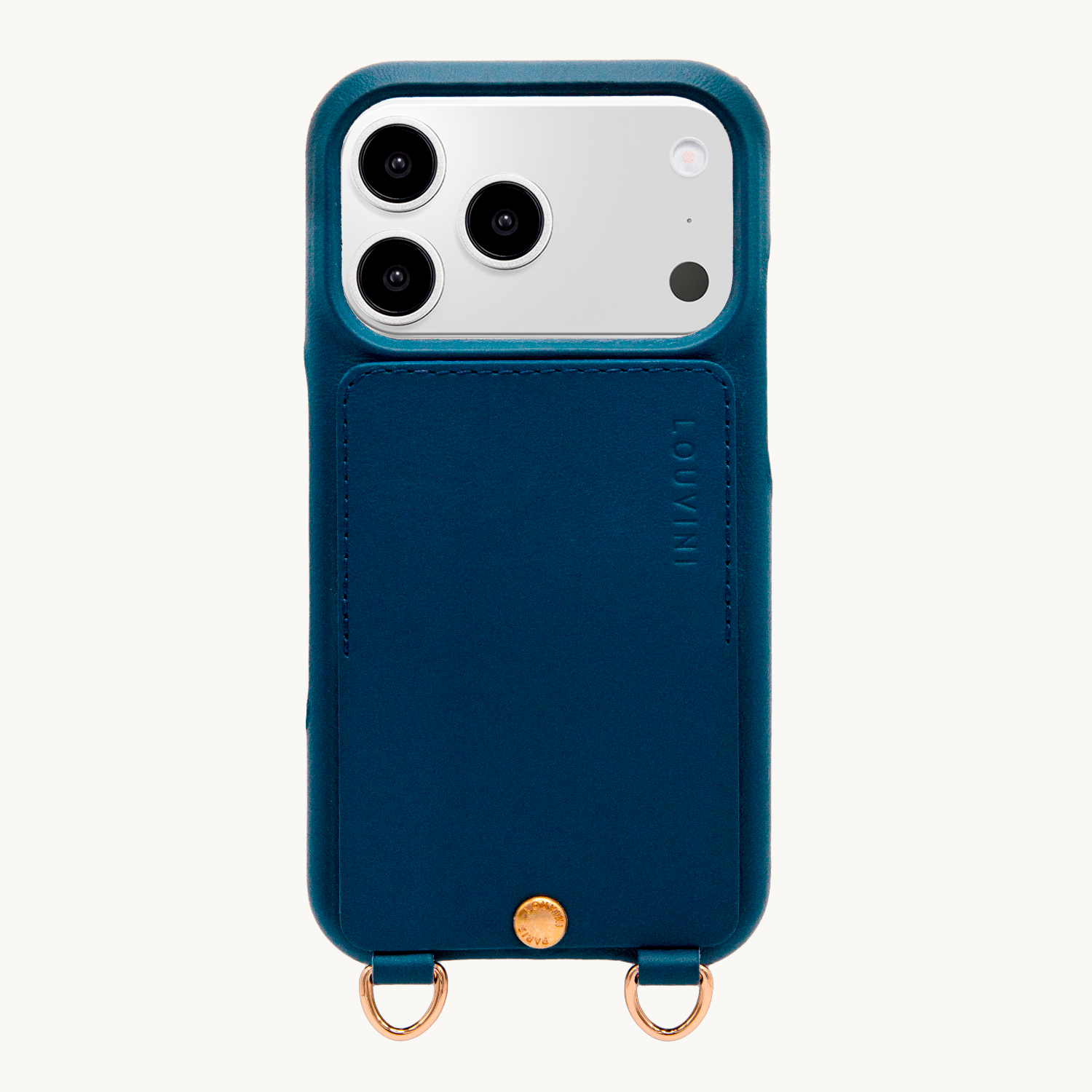 Coque iPhone cuir porte carte avec anneaux LOU - Marine