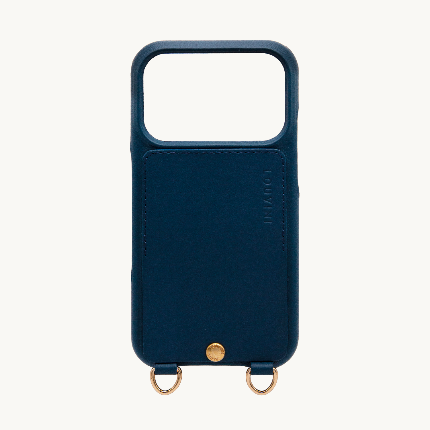 Coque iPhone cuir porte carte avec anneaux LOU - Marine