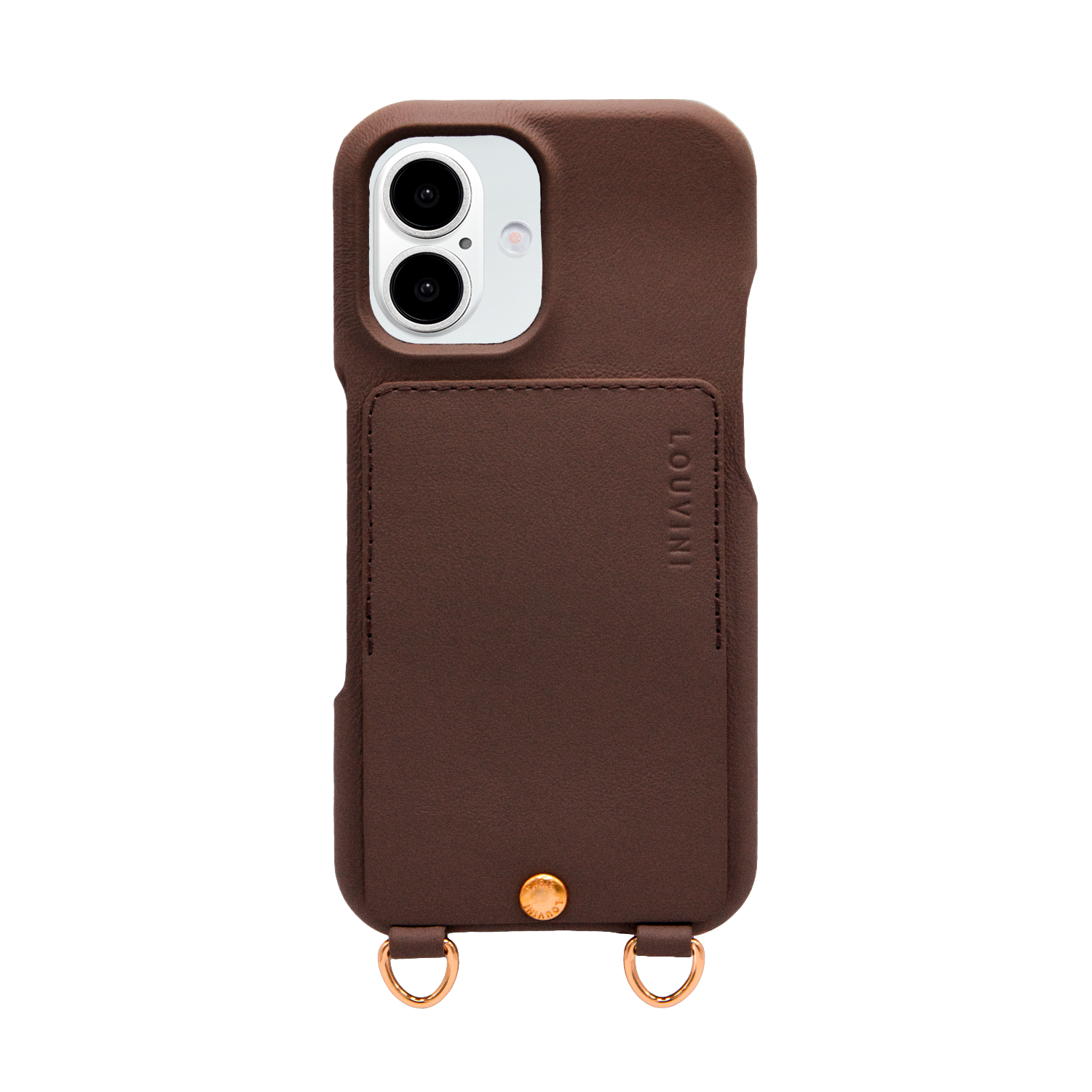 Coque iPhone cuir porte carte avec anneaux LOU - Marron