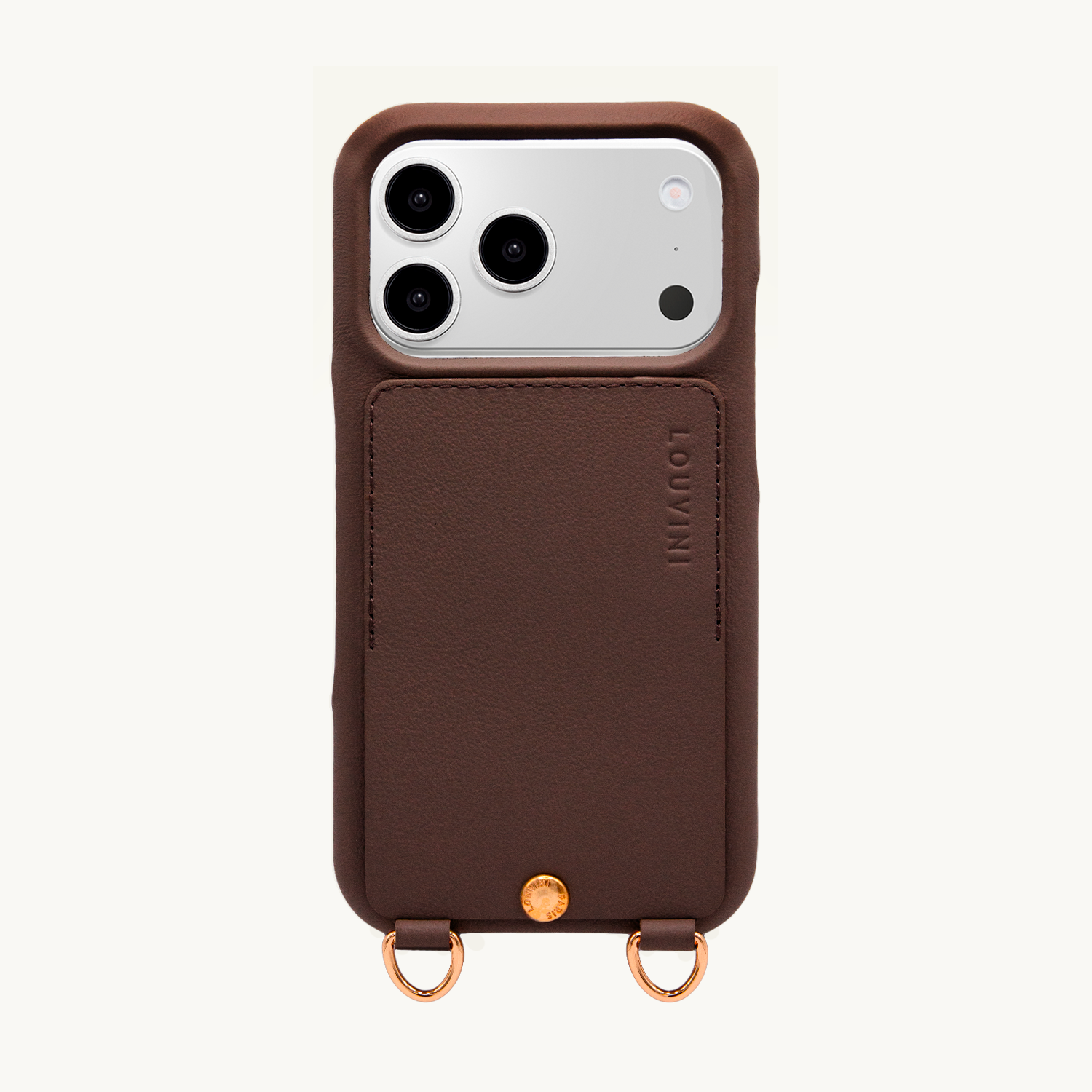 Coque iPhone cuir porte carte avec anneaux LOU - Marron
