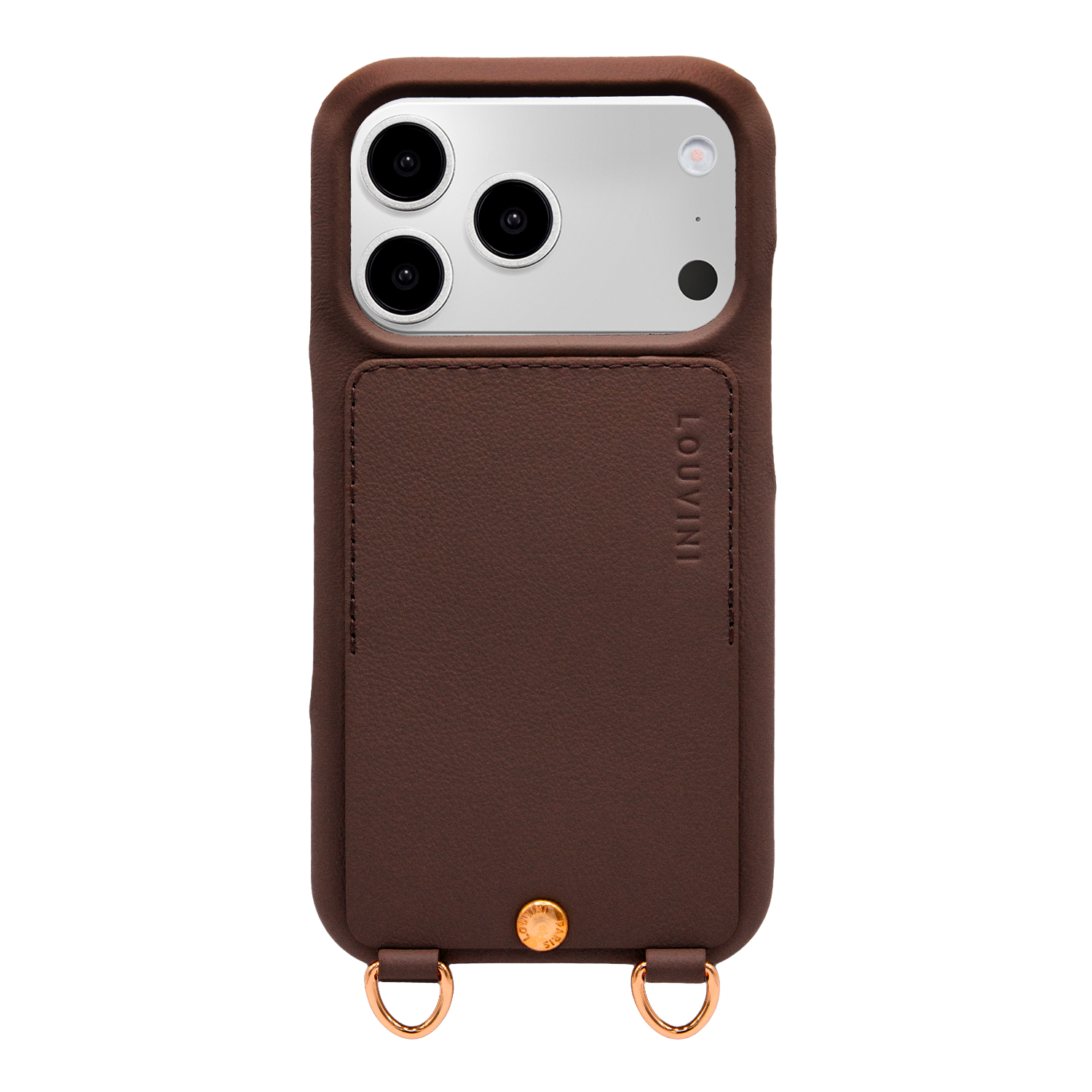 Coque iPhone cuir porte carte avec anneaux LOU - Marron