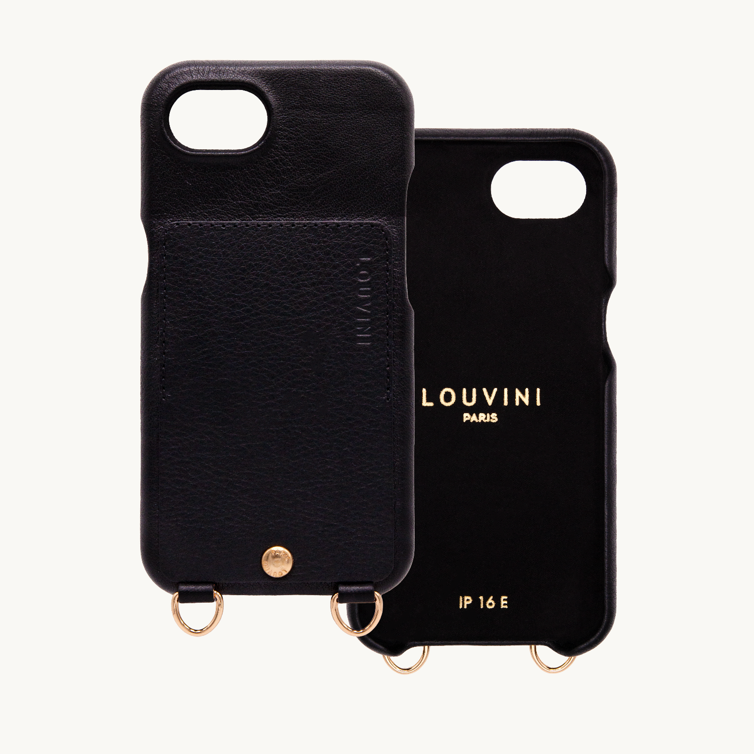 Coque iPhone cuir porte carte avec anneaux LOU - Noir