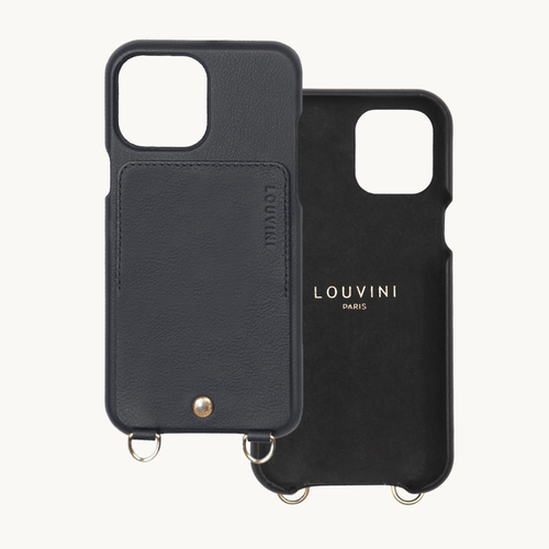 Coque iPhone cuir porte carte avec anneaux LOU noir