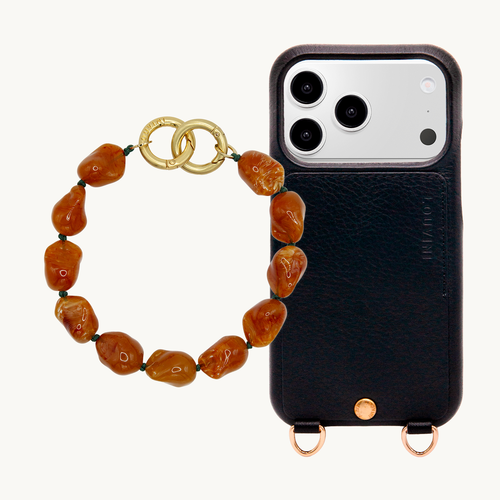 Coque iPhone LOU Noir & bracelet PETIT ROMY Tobacco