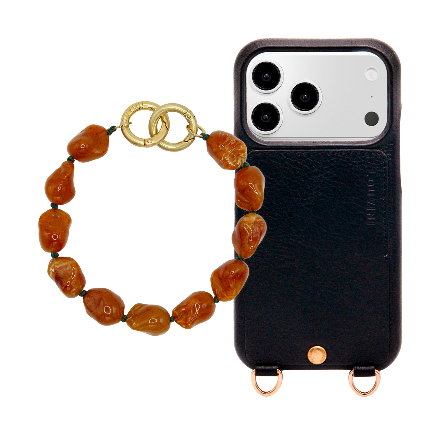 Coque iPhone LOU Noir & bracelet PETIT ROMY Tobacco