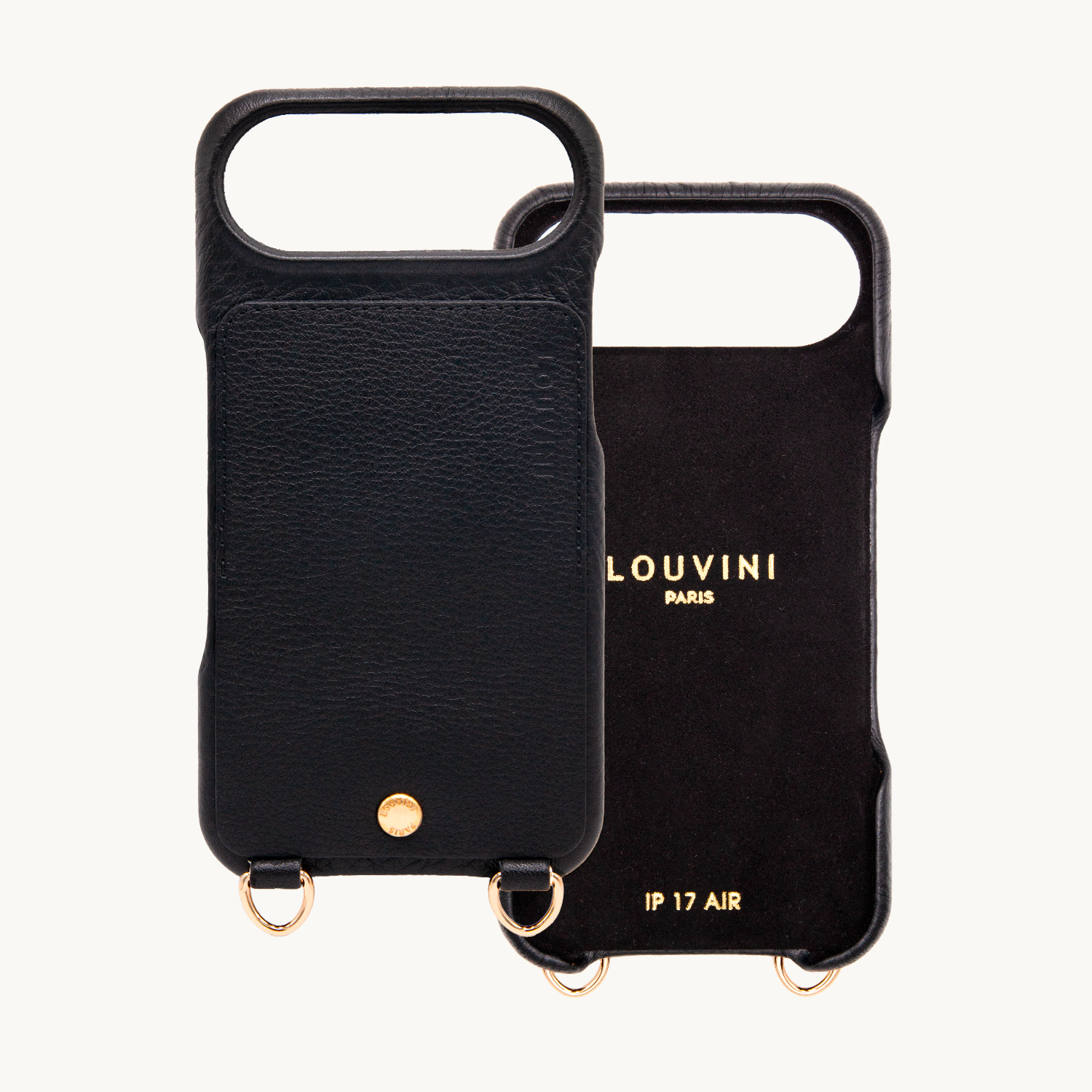 Coque iPhone cuir porte carte avec anneaux LOU - Noir