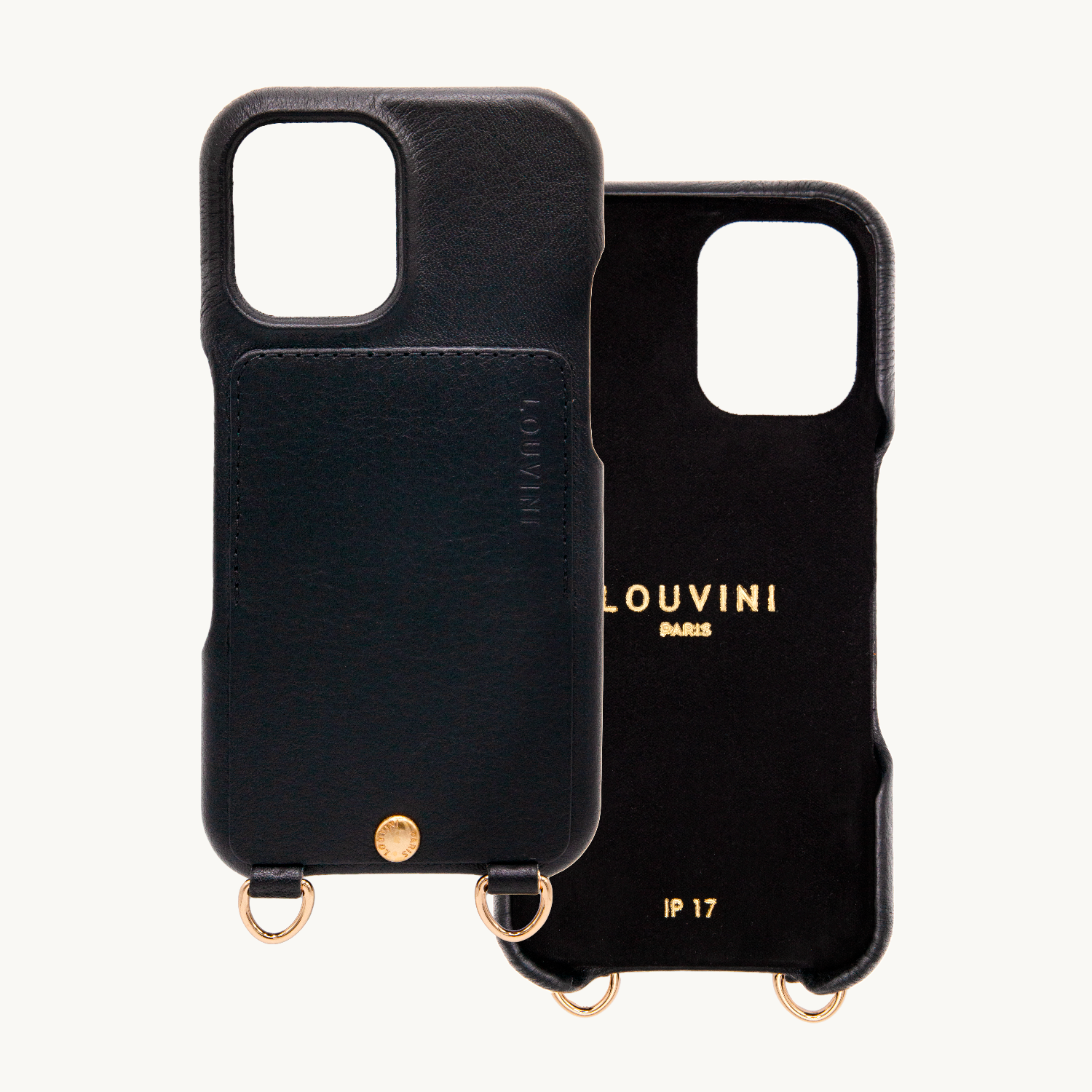 Coque iPhone cuir porte carte avec anneaux LOU - Noir