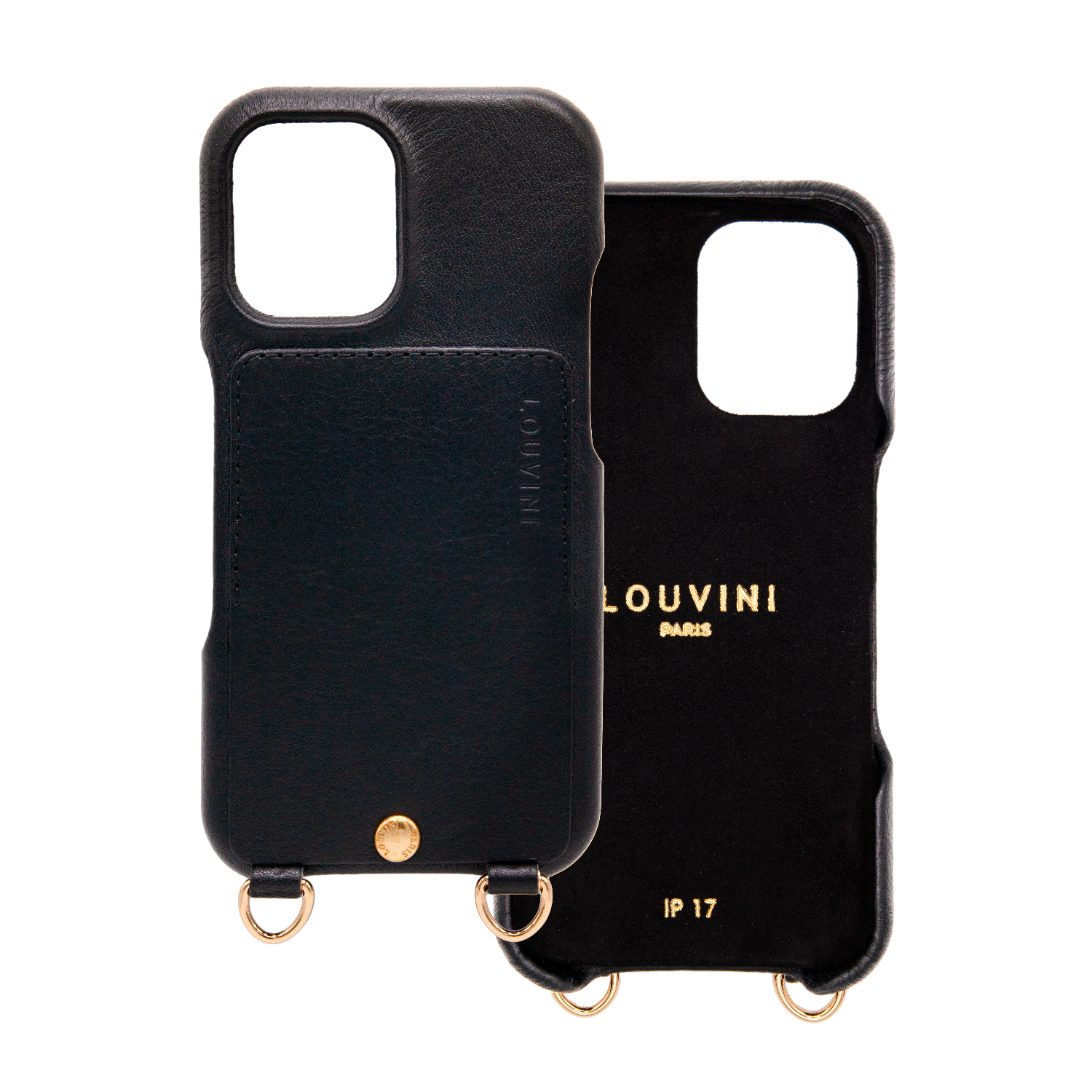 Coque iPhone cuir porte carte avec anneaux LOU - Noir