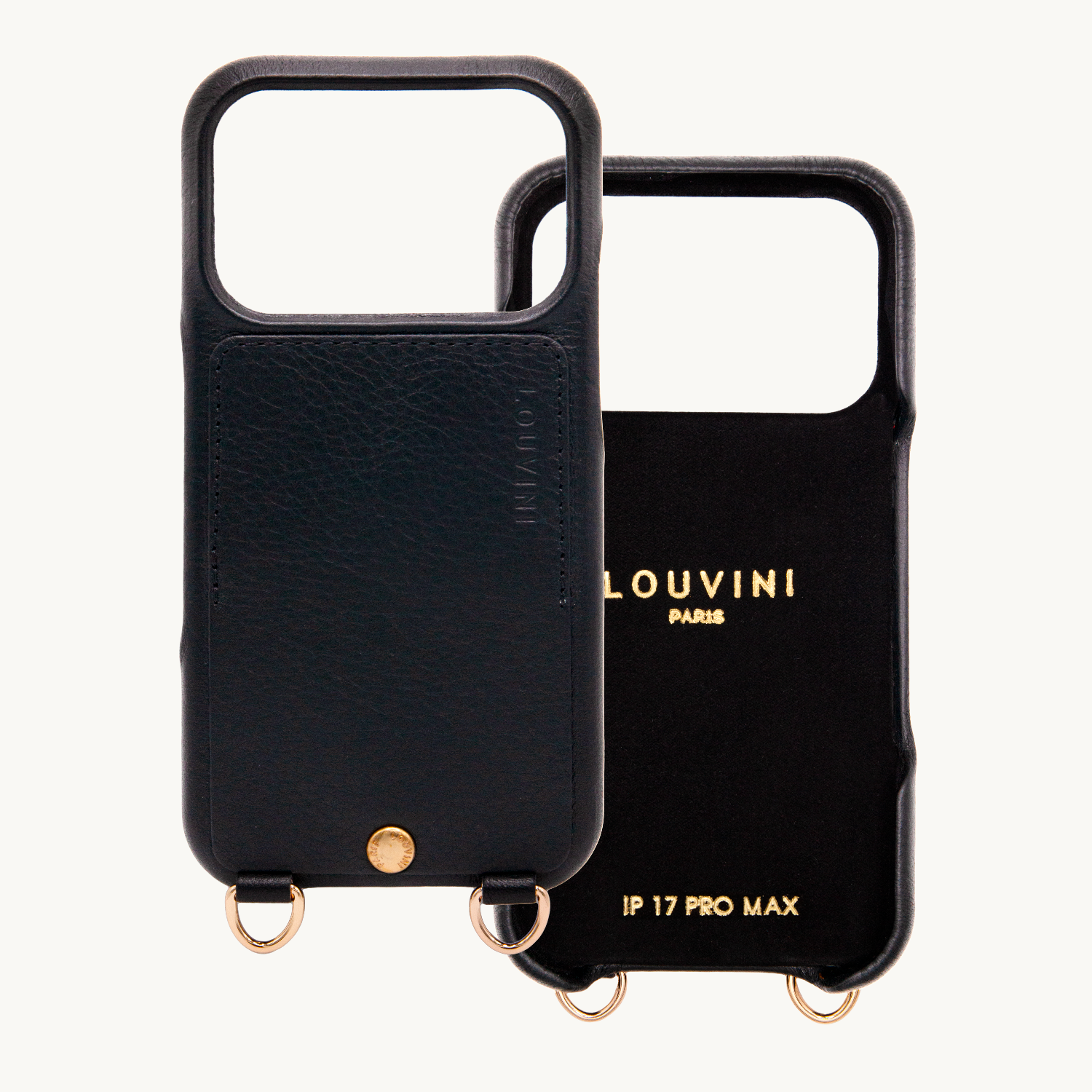 Coque iPhone cuir porte carte avec anneaux LOU - Noir