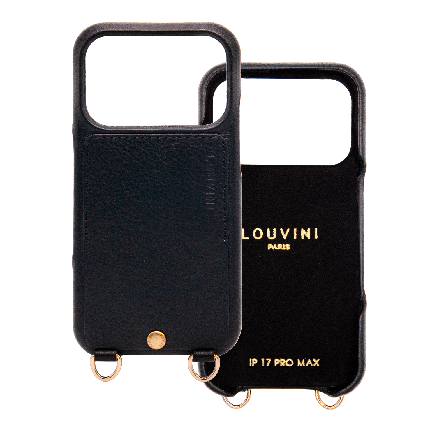 Coque iPhone cuir porte carte avec anneaux LOU - Noir