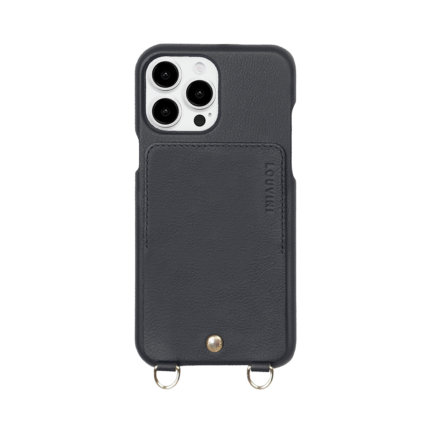 Coque iPhone cuir porte carte avec anneaux LOU - Noir