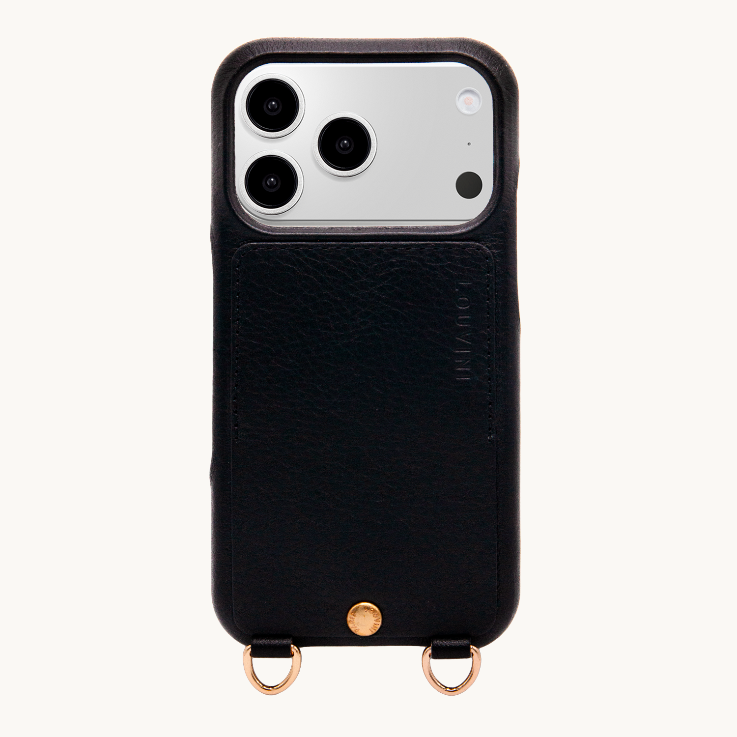 Coque iPhone cuir porte carte avec anneaux LOU - Noir