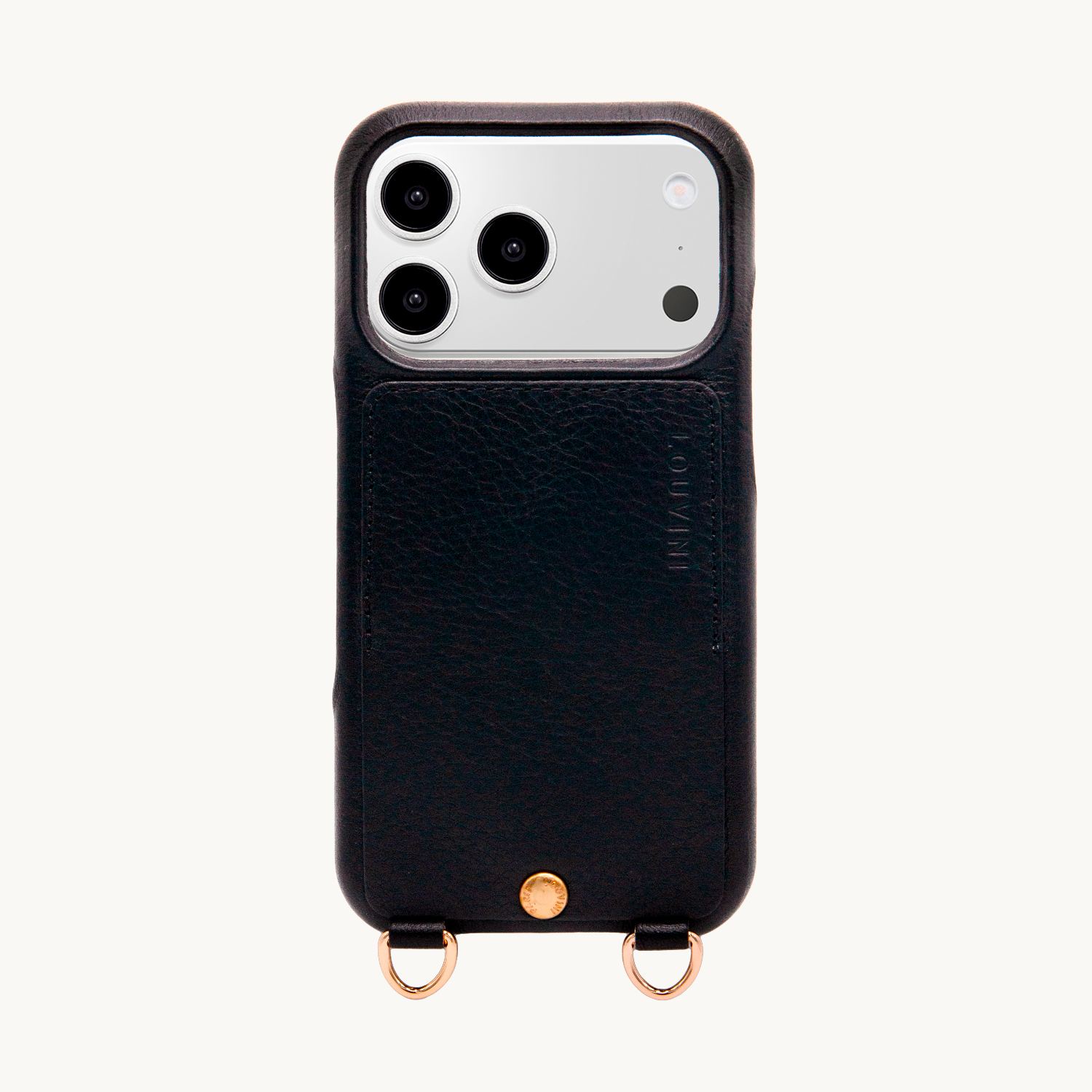 Coque iPhone cuir porte carte avec anneaux LOU - Noir