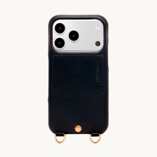 Coque iPhone cuir porte carte avec anneaux LOU - Noir
