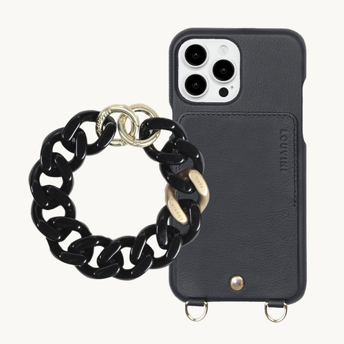 ensemble coque de téléphone avec étui en cuir noir et bracelet noir