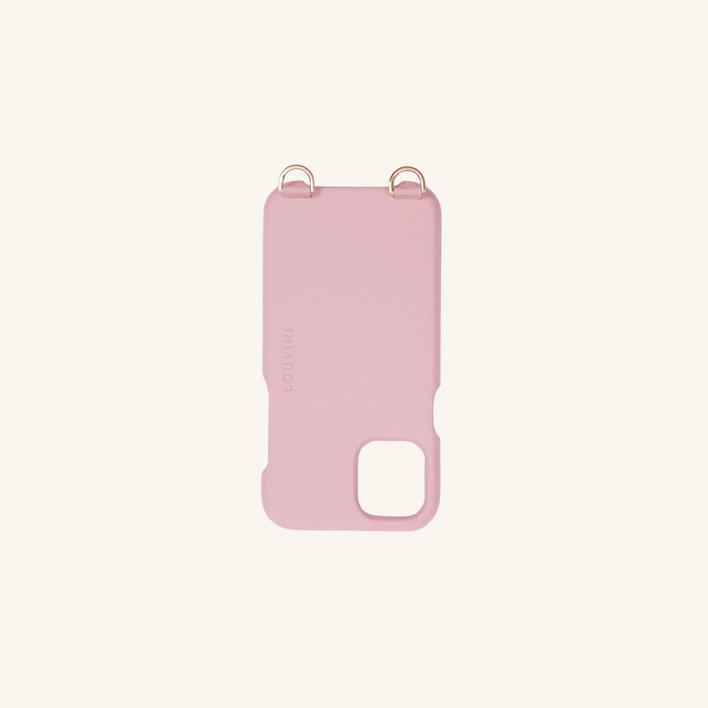 Coque pour iphone en cuir rose poudre avec anneaux