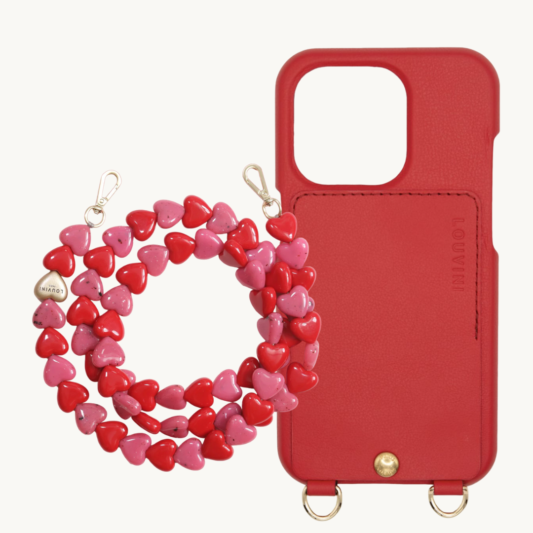 Étui iPhone LOU Rouge & Chaîne CUORE Rose-Rouge