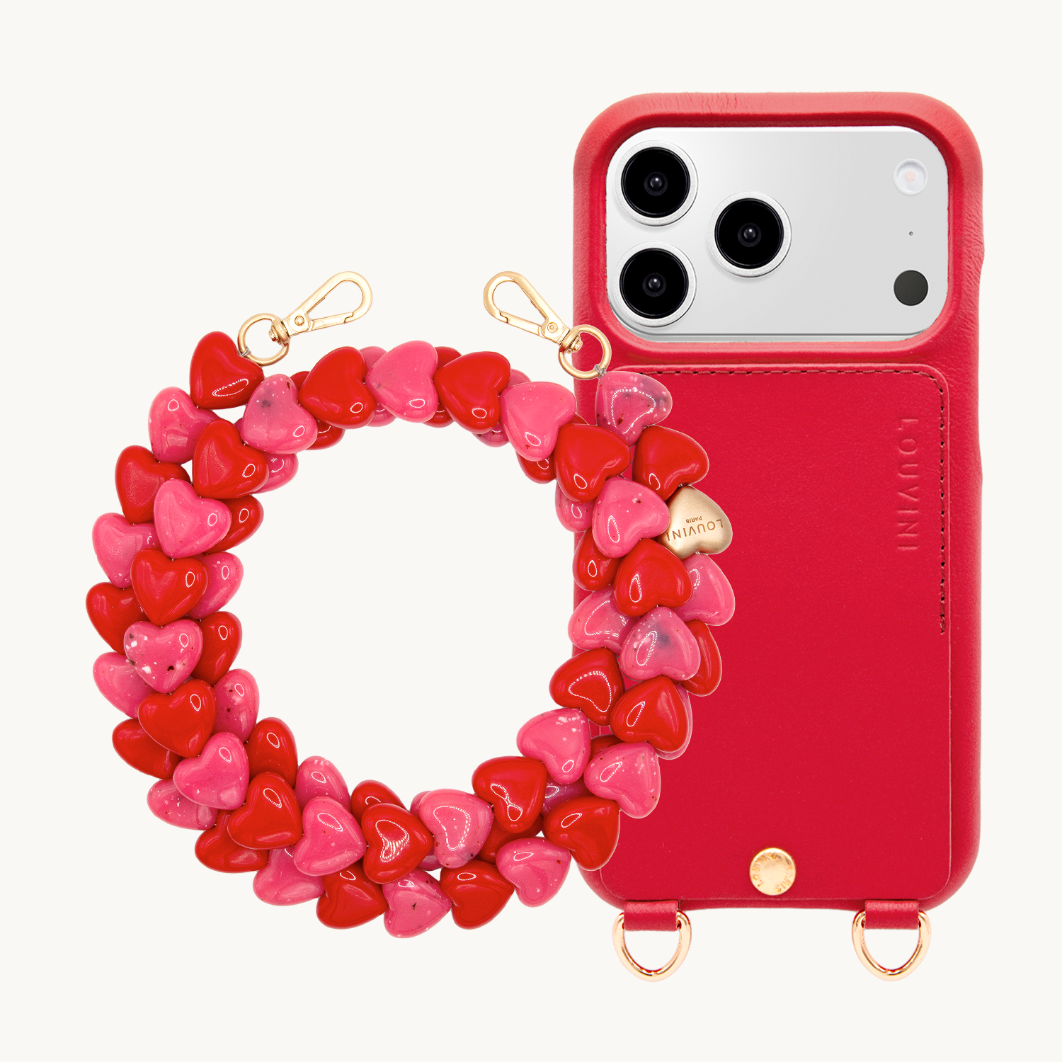 Coque iPhone LOU Rouge & Chaîne CUORE Rose-Rouge