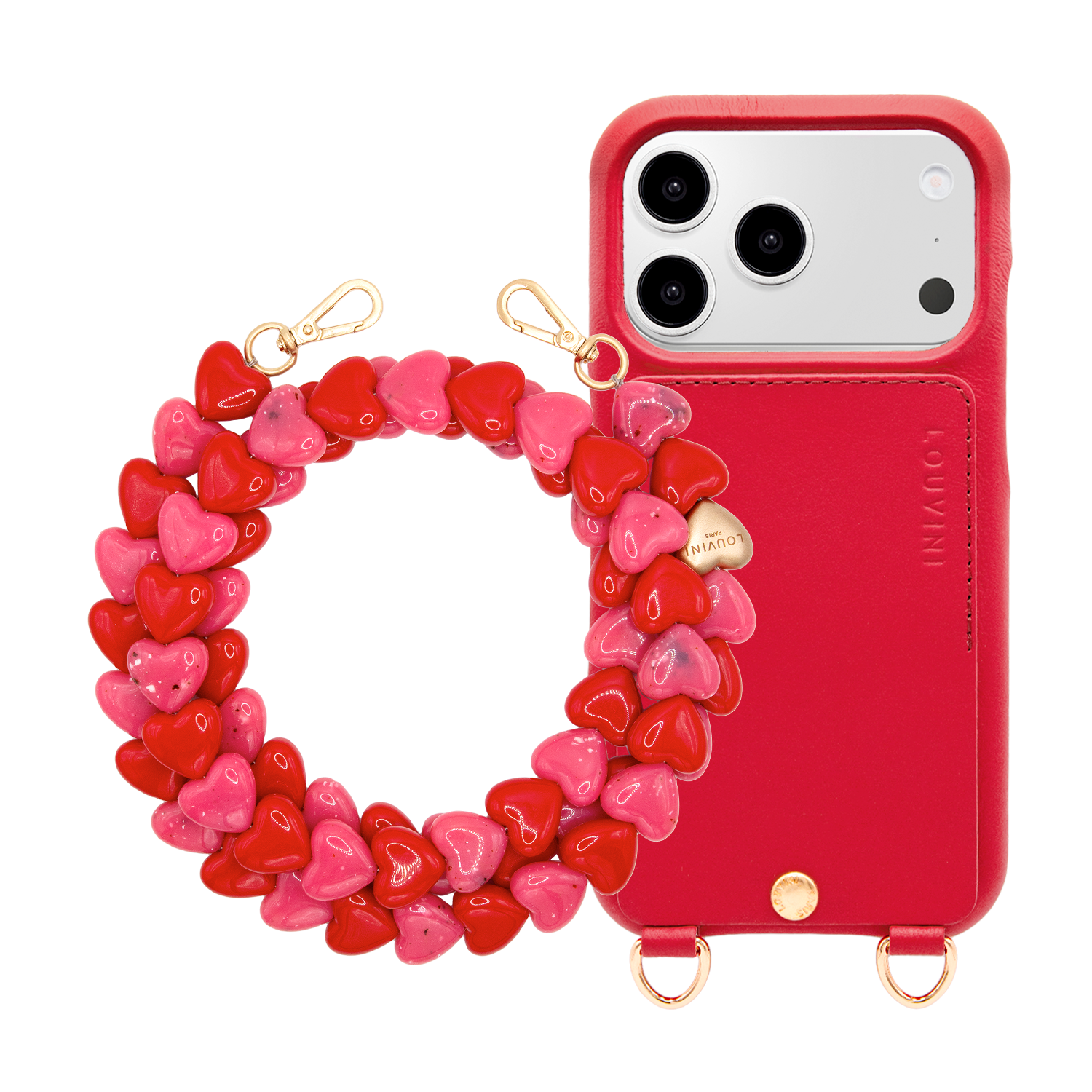 Coque iPhone LOU Rouge & Chaîne CUORE Rose-Rouge