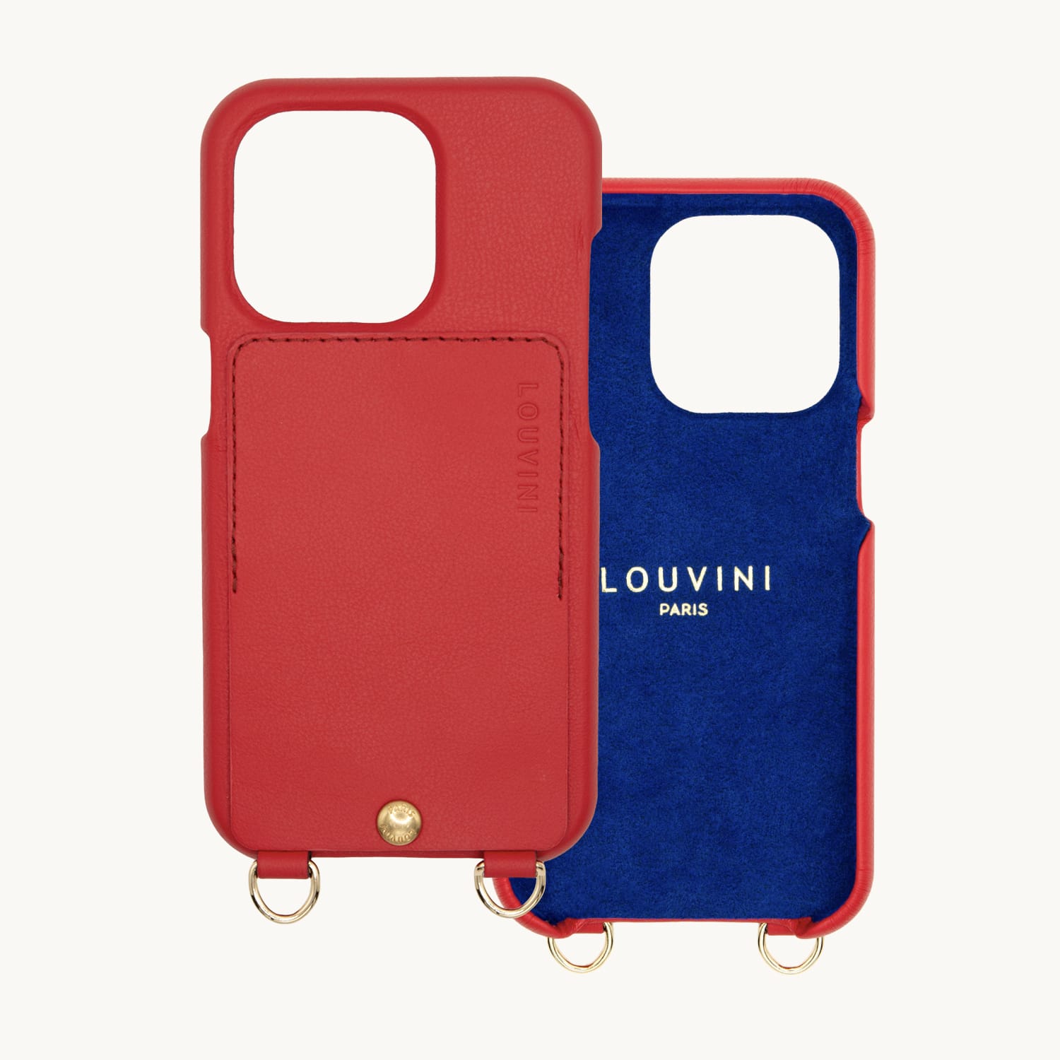 Coque iPhone cuir porte carte avec anneaux LOU - Rouge 